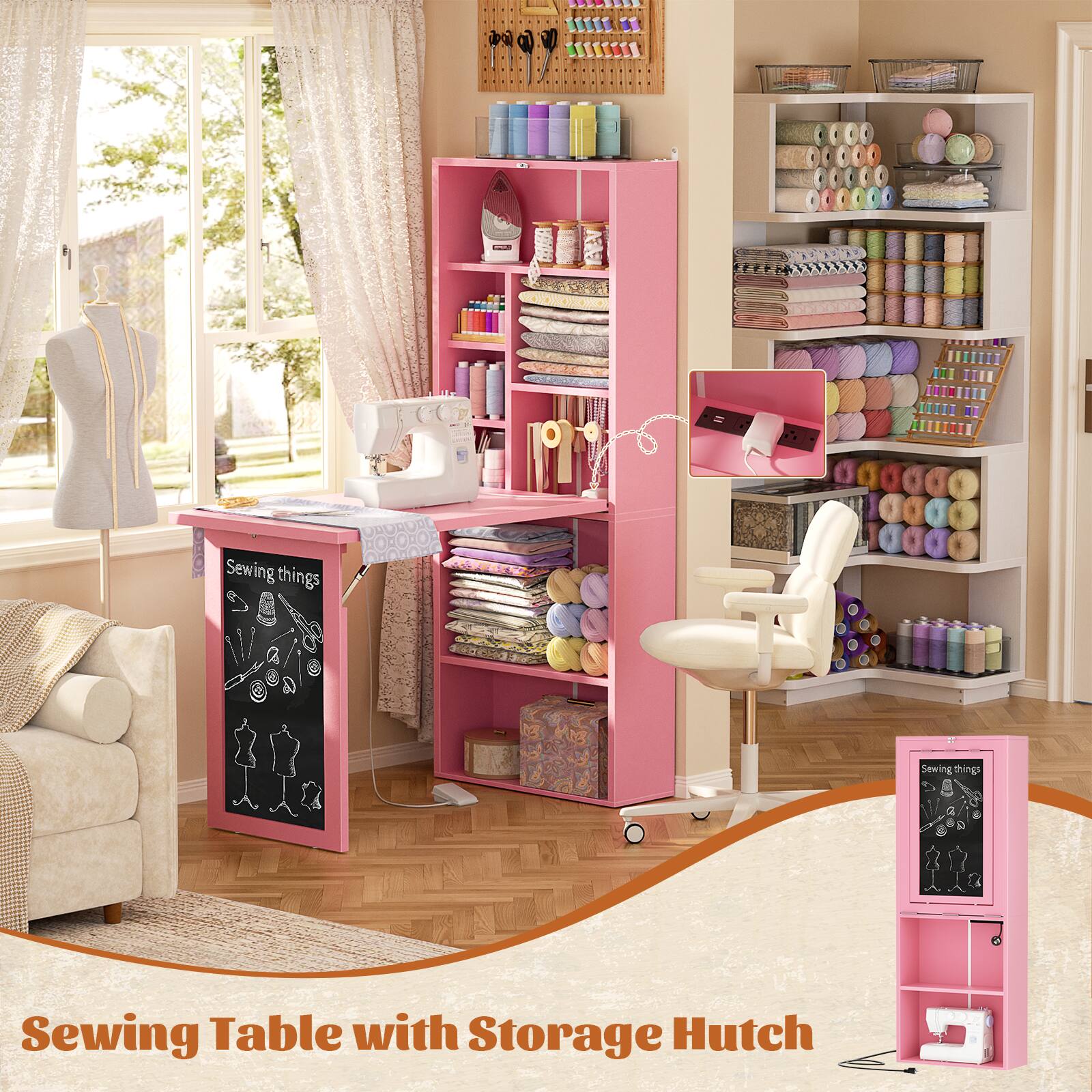 Sewing Table with Storage Hutch