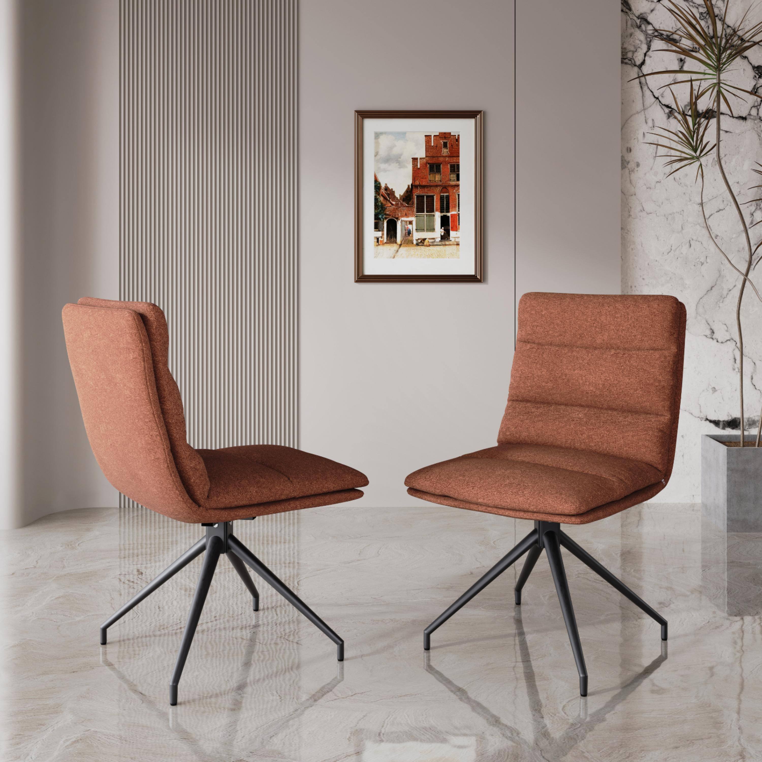 Left. POVISON - Modern Swivel Upholstered Dining Chairs Set of 2, Linen Side Chairs, Brown & Black, Home Office Task Desk Chairs - Black & Brown.