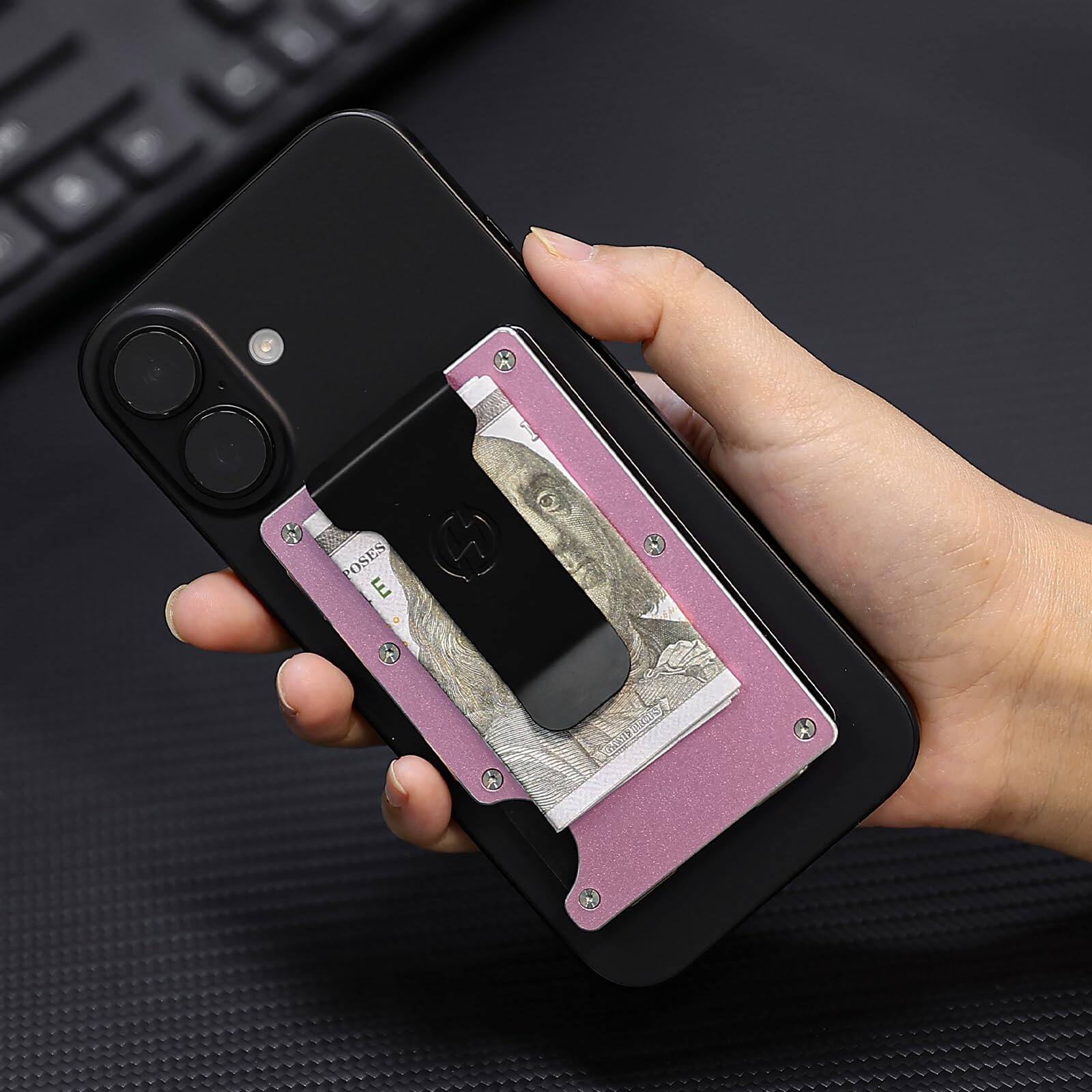 Alt View 1. Jadie Link - Slim Magnetic Wallet Women Compatible Magsafe Removable Money Clip Rfid Blocking Metal Card Holder Minimalist 1615141312 - Black-Compatible With Magsafe.