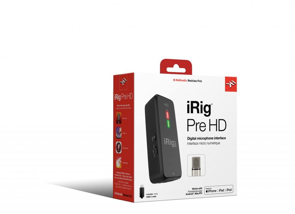 IK Multimedia Musicians First. iRig Pre HD Bode - nn apule SACD To0 HD iRig PRE iRig Pre HD Digital microphone interface Interface micro numerique Sogdec v a Ye e Ruiciens Fest. includes indu USB-C cable Works with Sade for 2NC iPhone iPad iPod Fanctionne Android, Mac/PC