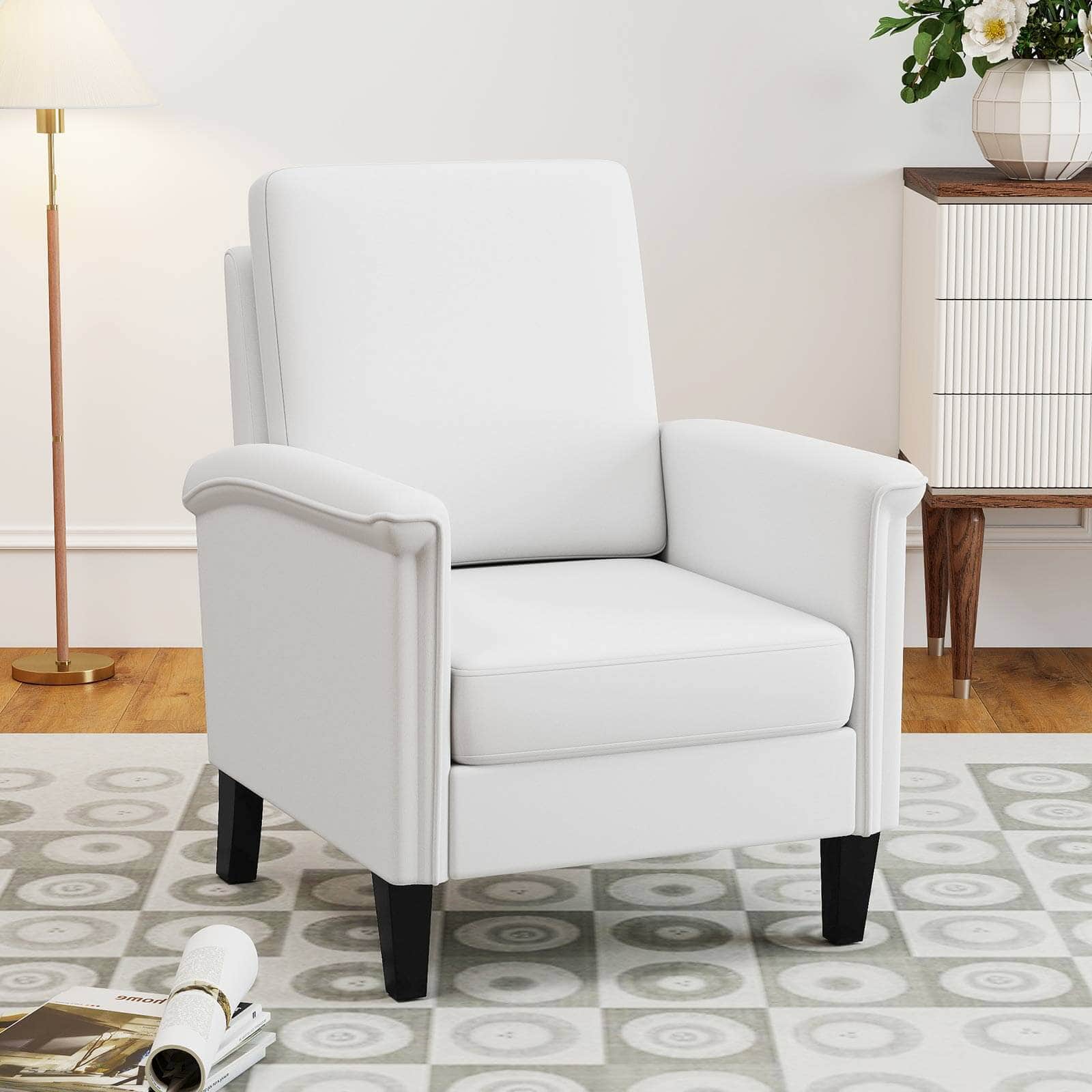 Costway - Modern Accent Chair w/Solid Wood Legs and High Back and Thick Comfy Cushion - White