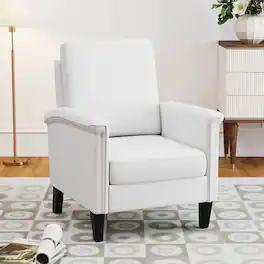 Costway - Modern Accent Chair w/Solid Wood Legs and High Back and Thick Comfy Cushion - White