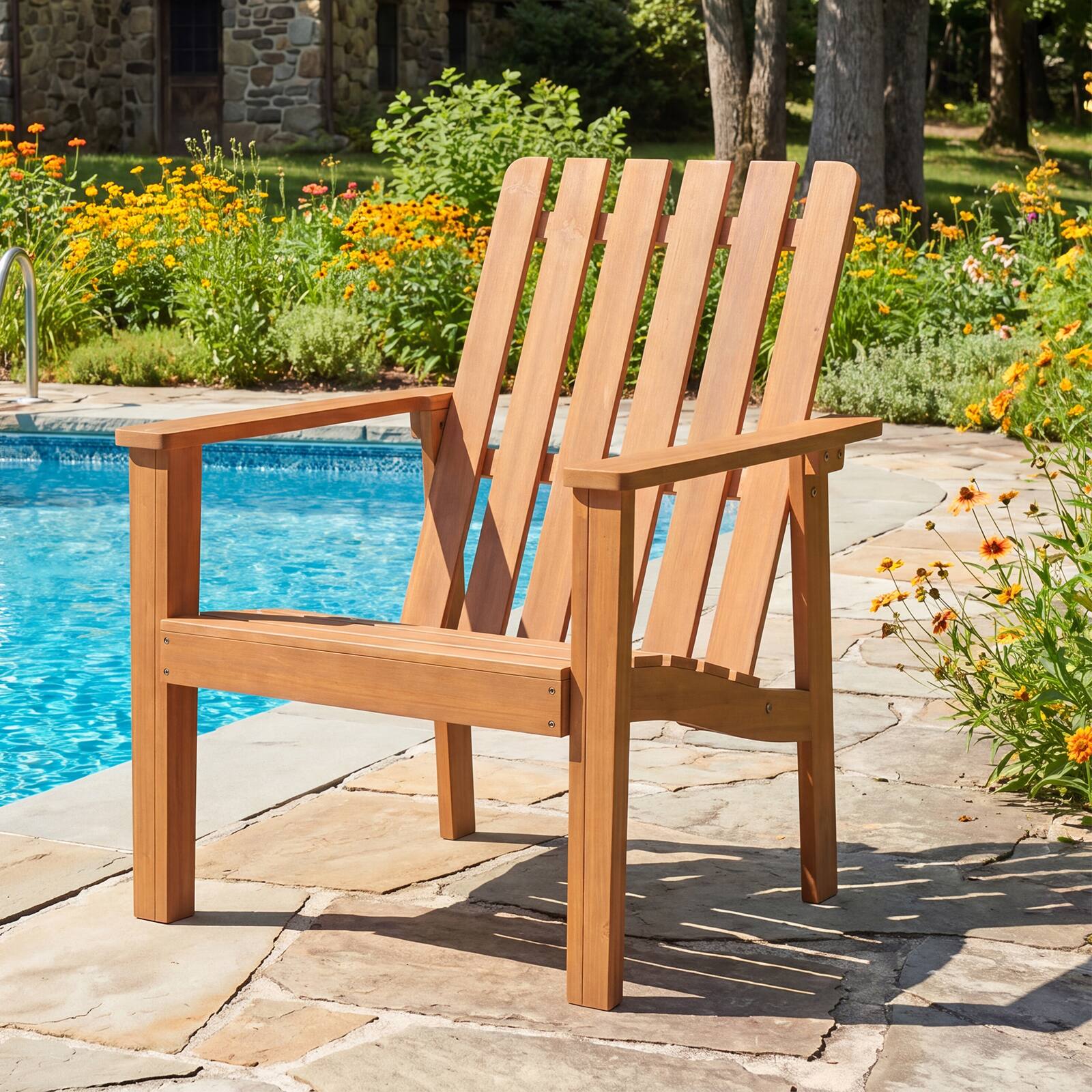 Alt View 5. Gymax - Gymax Adirondack Chair Acacia Wood Outdoor Patio Chair w/ Slatted Backrest & Seat - Yellow.