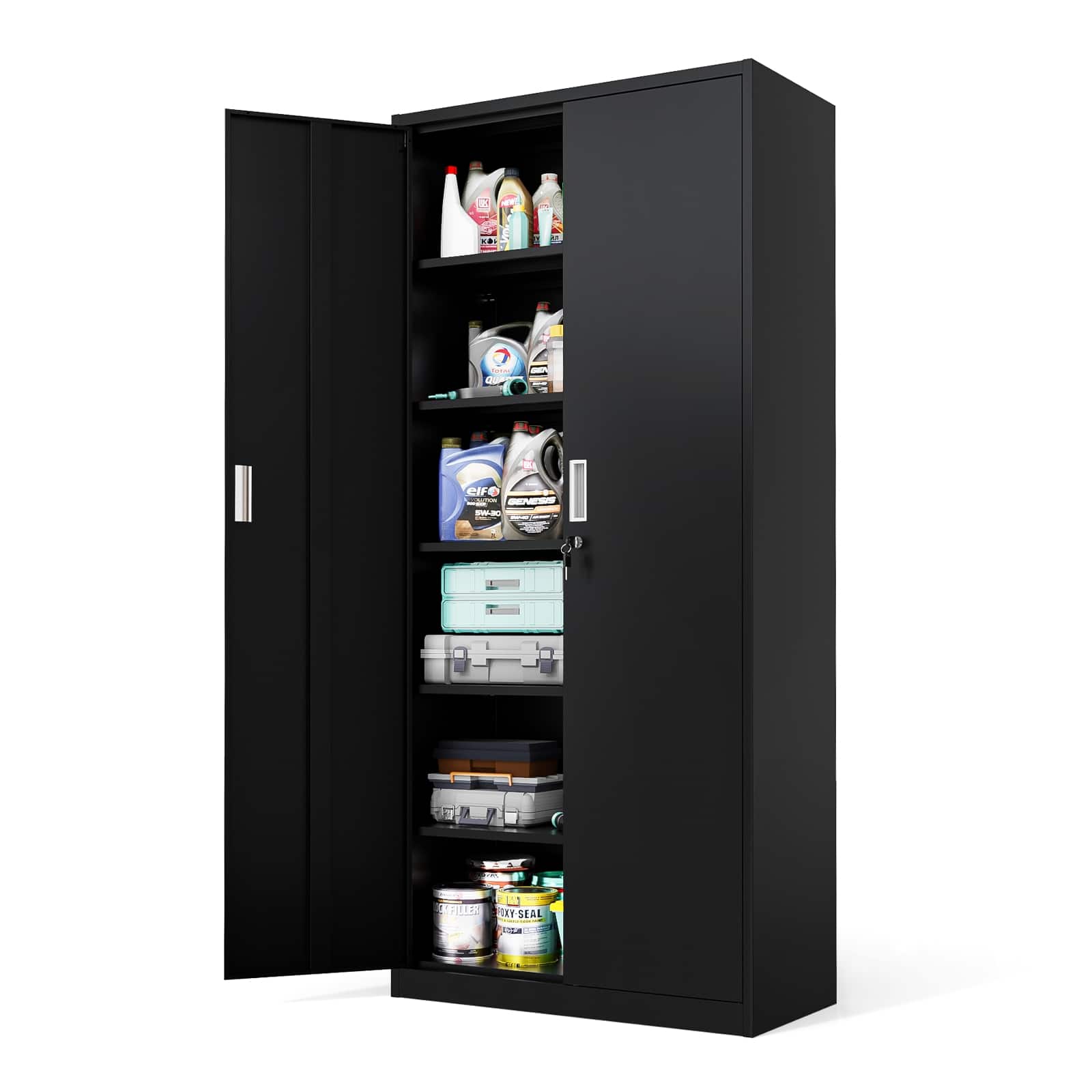 Winado - Multi-Purpose Rolling Storage Cabinet with Lock, Heavy-Duty Steel Construction 31.5"L x 15.8"W x 70.9"H - Black