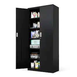 Winado - Multi-Purpose Rolling Storage Cabinet with Lock, Heavy-Duty Steel Construction 31.5"L x 15.8"W x 70.9"H - Black