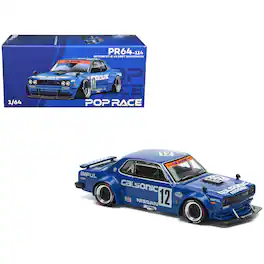 Skyline GT-R V8 Drift "Hakosuka" RHD #12 "Calsonic" Blue with Graphics 1/64 Diecast Model Car by Pop Race