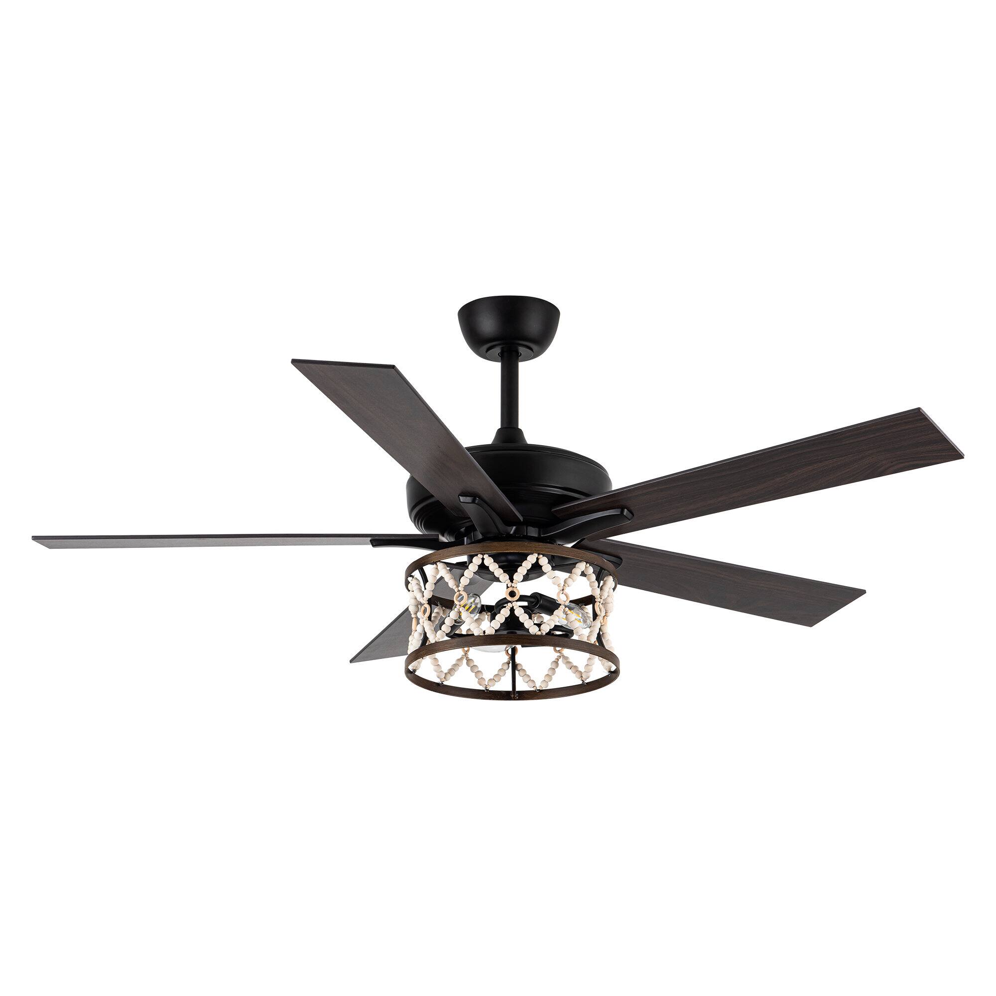 Alt View 7. Parrot Uncle - 52" Farmhouse Wooden Beaded Black Ceiling Fan with Remote - Matte Black.