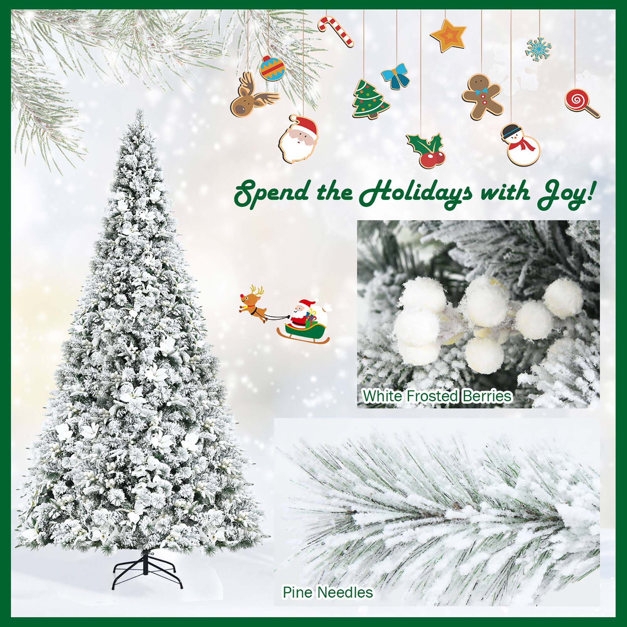 Spend the Holidays with Joy! White Frosted Berries Pine Needles