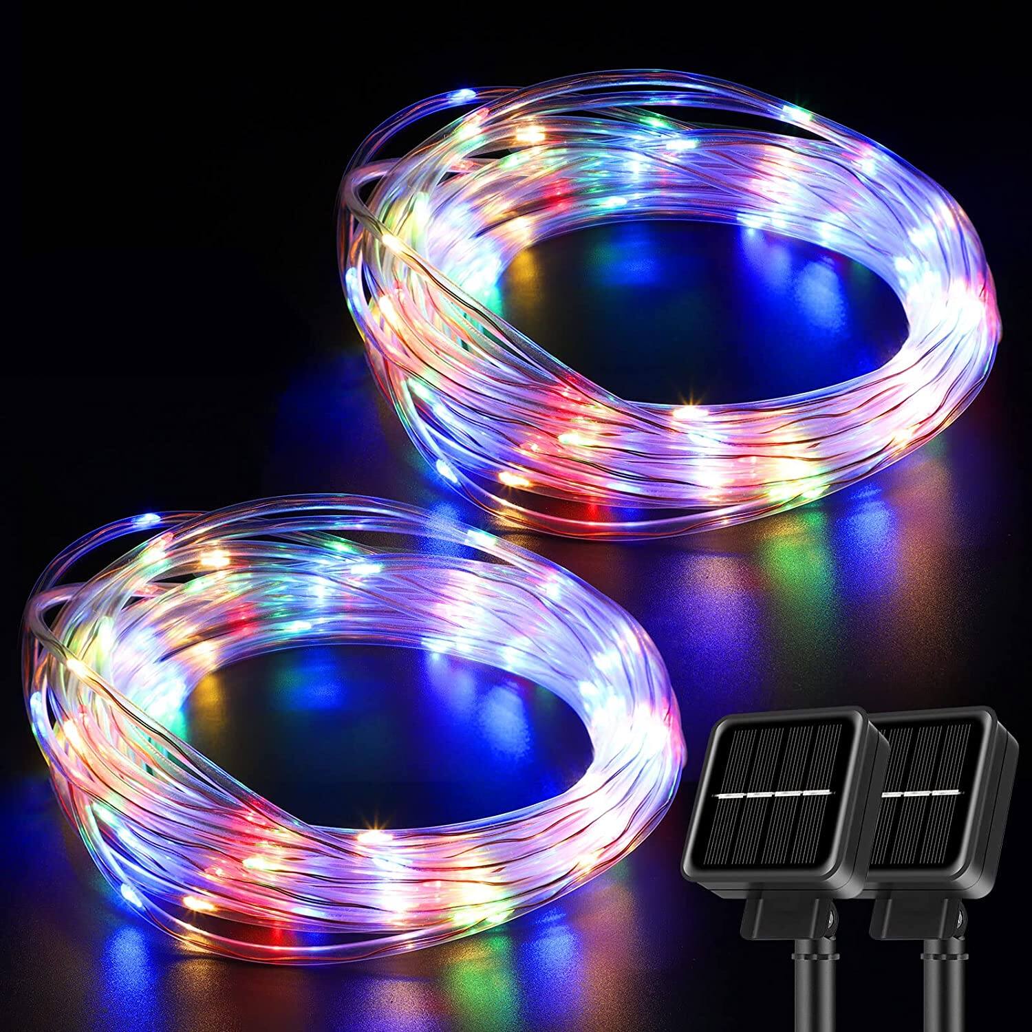 Oumilen - 2 Pack Solar PVC Tube Rope Lights – Multicolor LED 8 Modes IP65 Waterproof for Garden Tree Patio