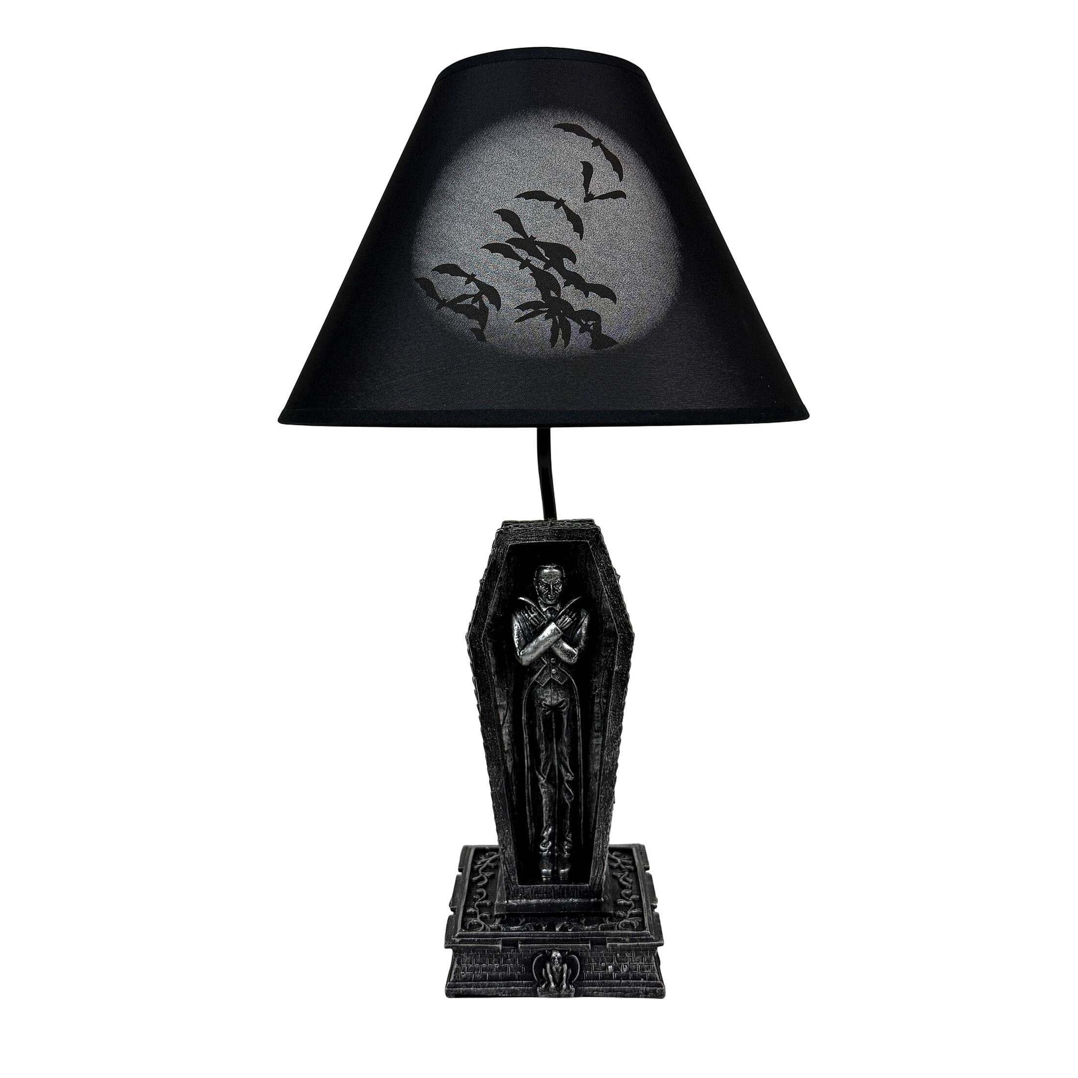 Alt View 1. Zeckos - Dark Dawning Vampire in the Coffin Black Table Lamp and Fabric Shade - Black.