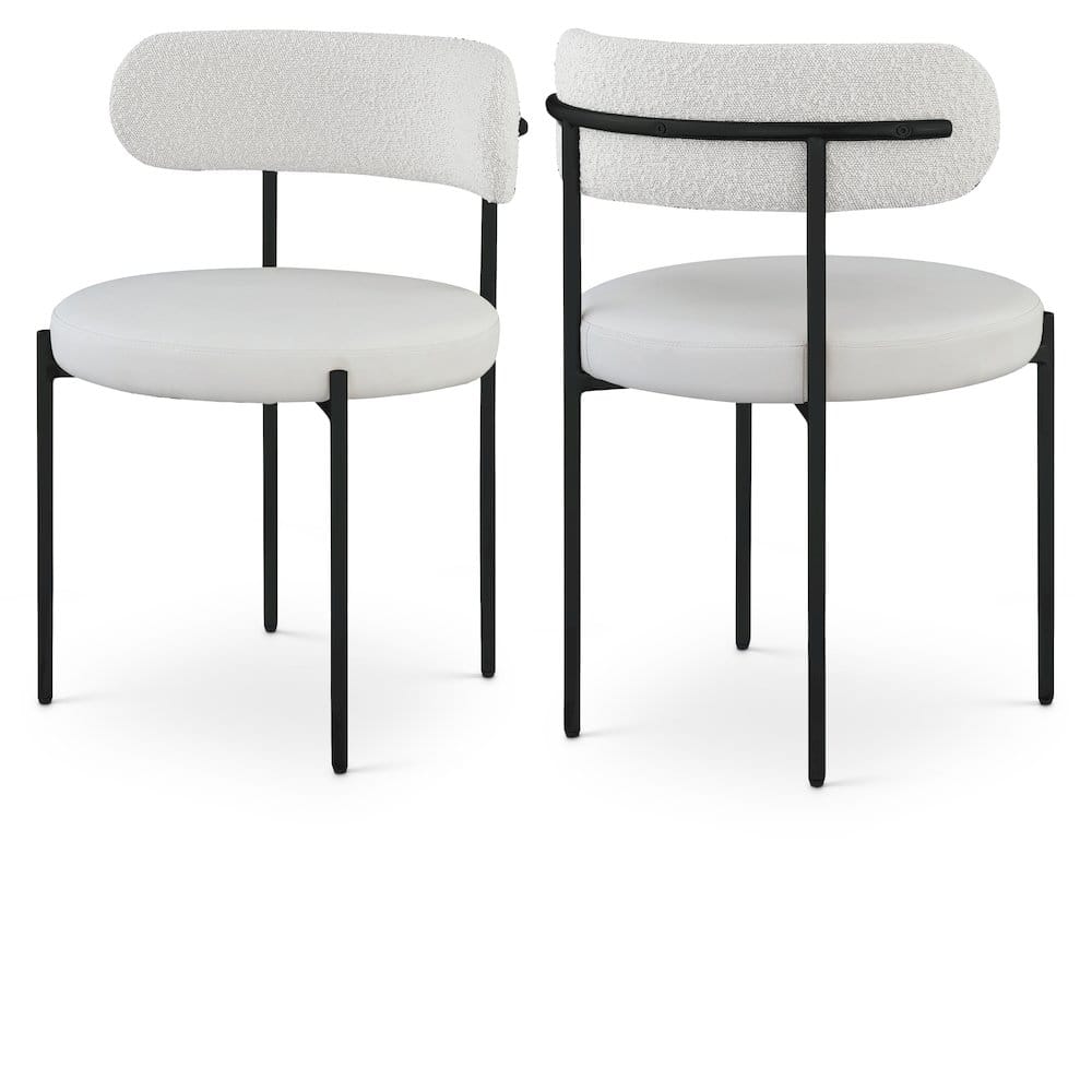 Meridian Furniture - Beacon Cream Vegan Leather and Boucle Fabric Dining Chair, Set of 2 - Beige