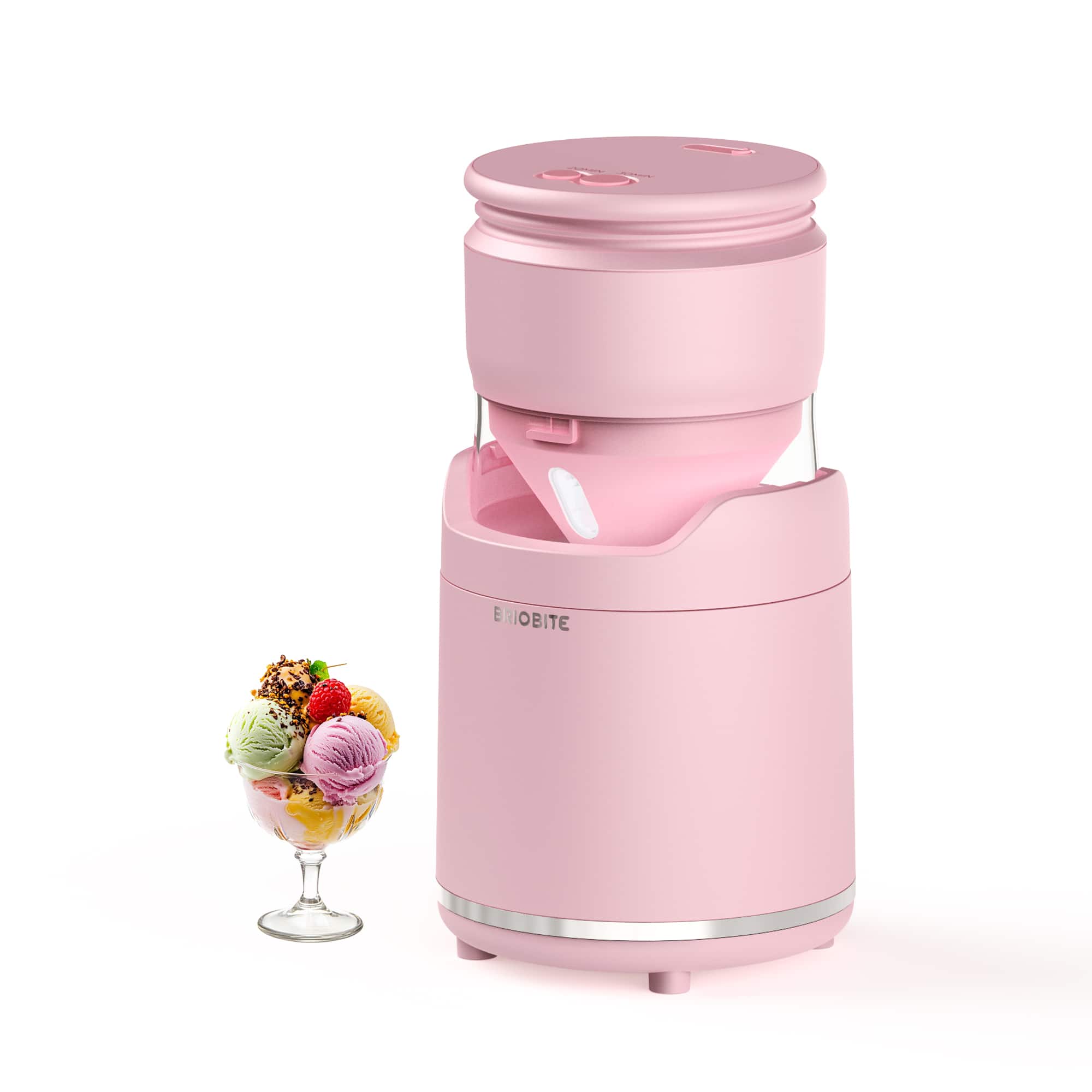 BRIOBITE - Portable USB-C Rechargeable Ice Cream Maker-Electric Machine for Gelato,Milkshakes&Sorbet,1-2 Servings,Easy to Clean - Pink