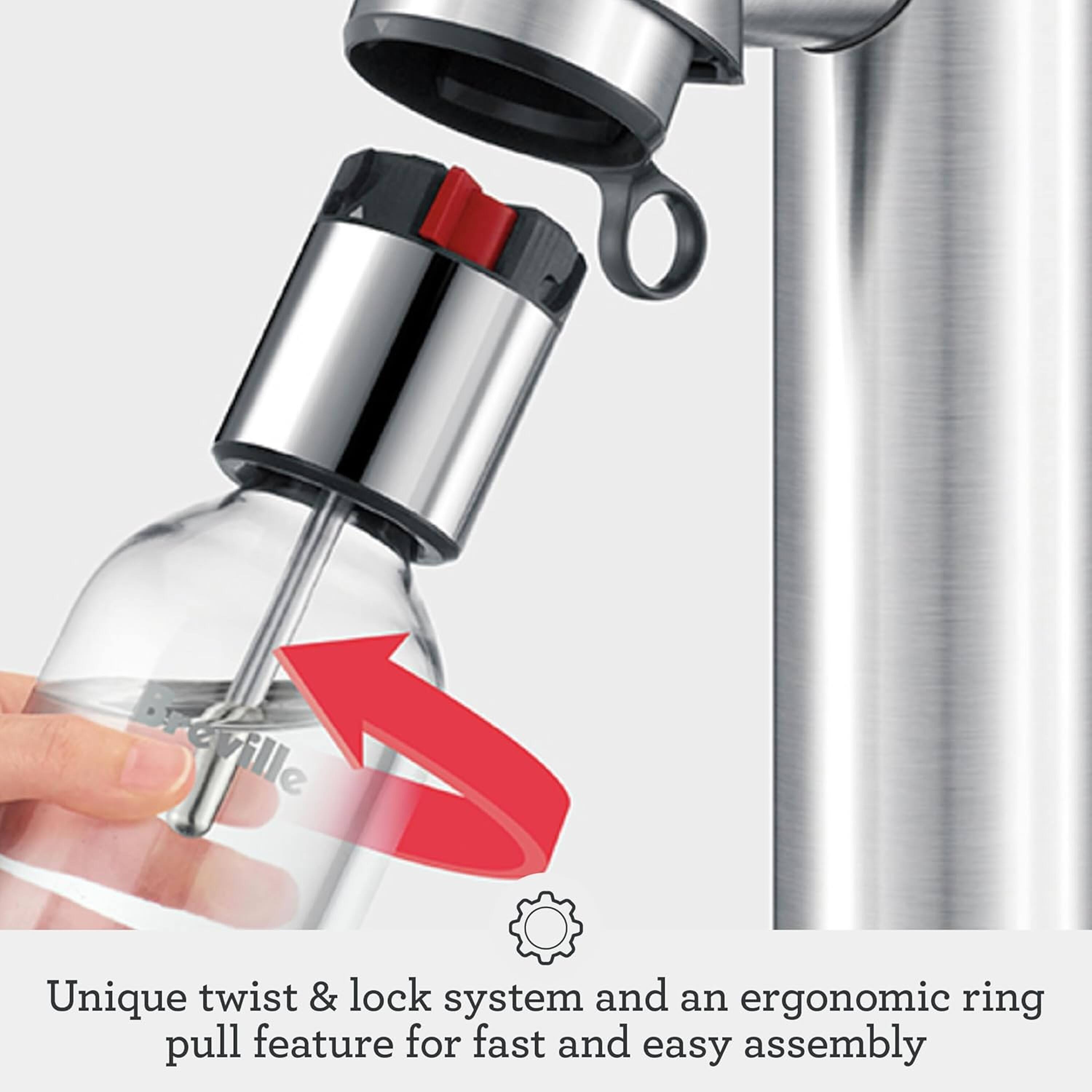Unique twist & lock system and an ergonomic ring pull feature for fast and easy assembly