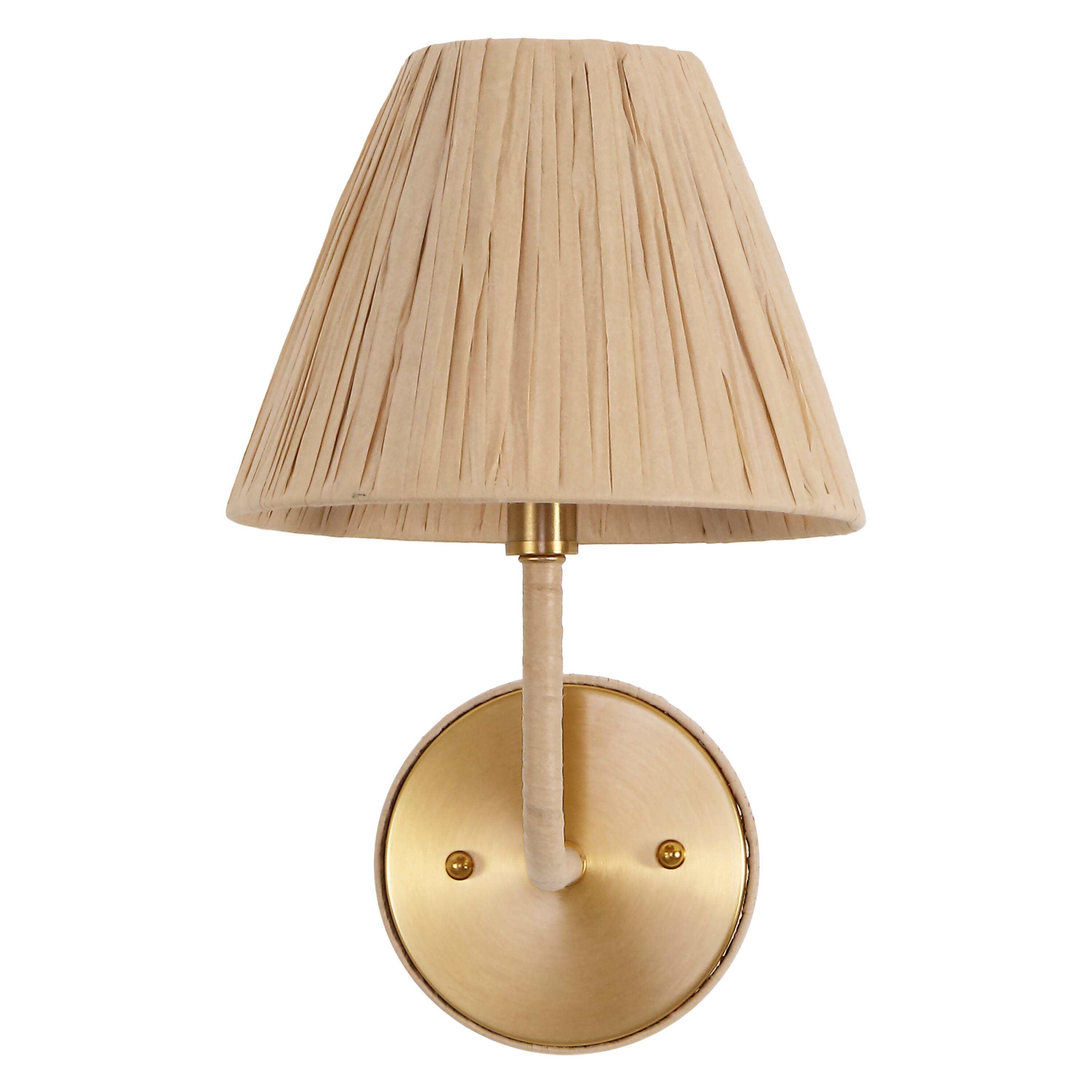 Alt View 6. Jonathan Y - Malaya 8" 1-Light Bohemian Coastal Metal Pleated Paper Shade LED Vanity Light, Beige/Brass Gold - Brass Gold/Beige.