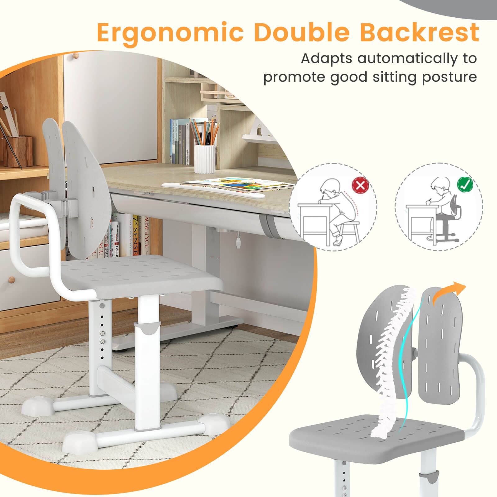 Ergonomic Double Backrest  
Adapts automatically to promote good sitting posture