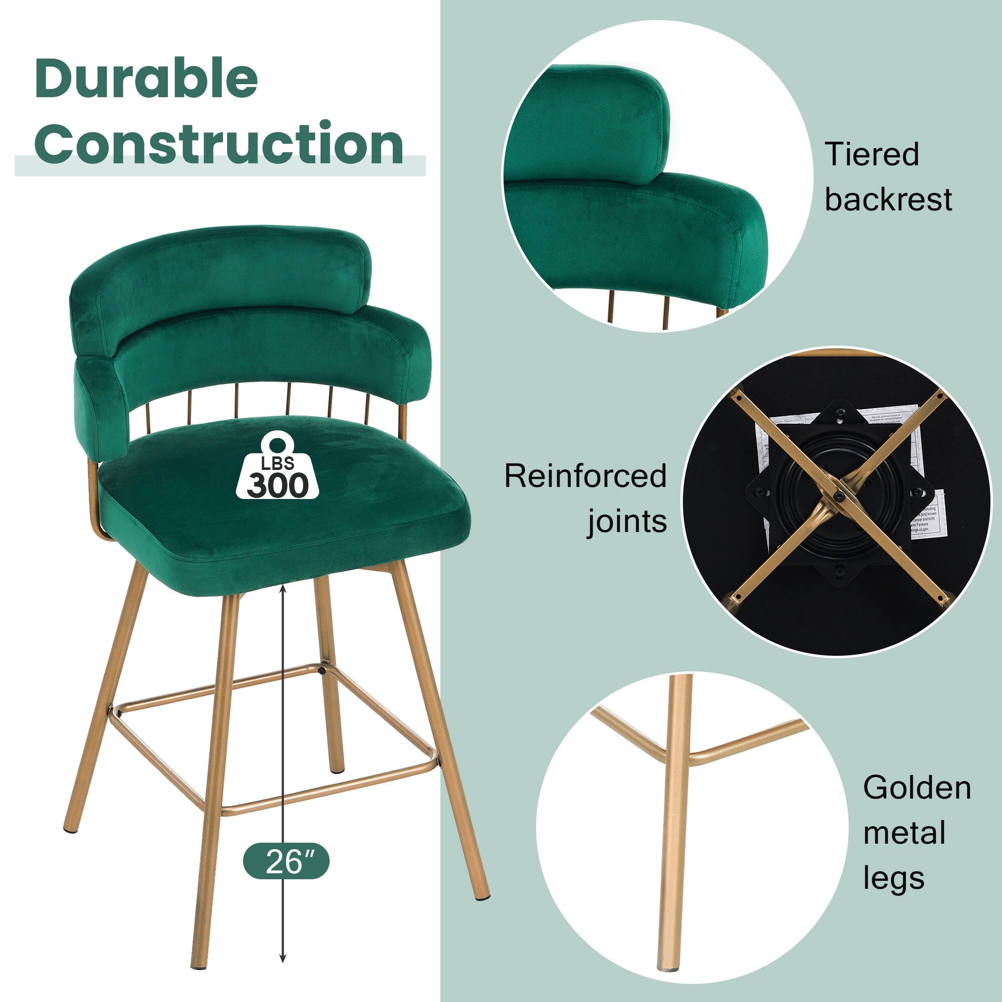 Durable Construction

- Tiered backrest
- Reinforced joints
- Golden metal legs
- LBS 300
- 26"