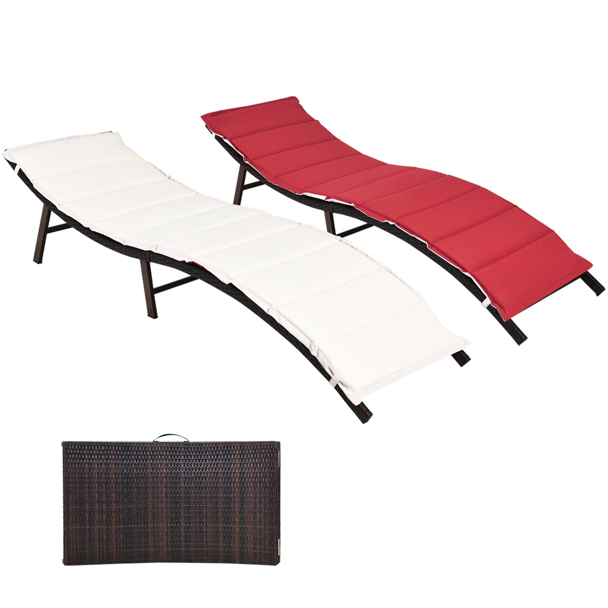 Alt View 3. Gymax - Gymax Set of 2 Folding Wicker Chaise Portable Lounge Chair w/  Double Sided Cushion - Brown.