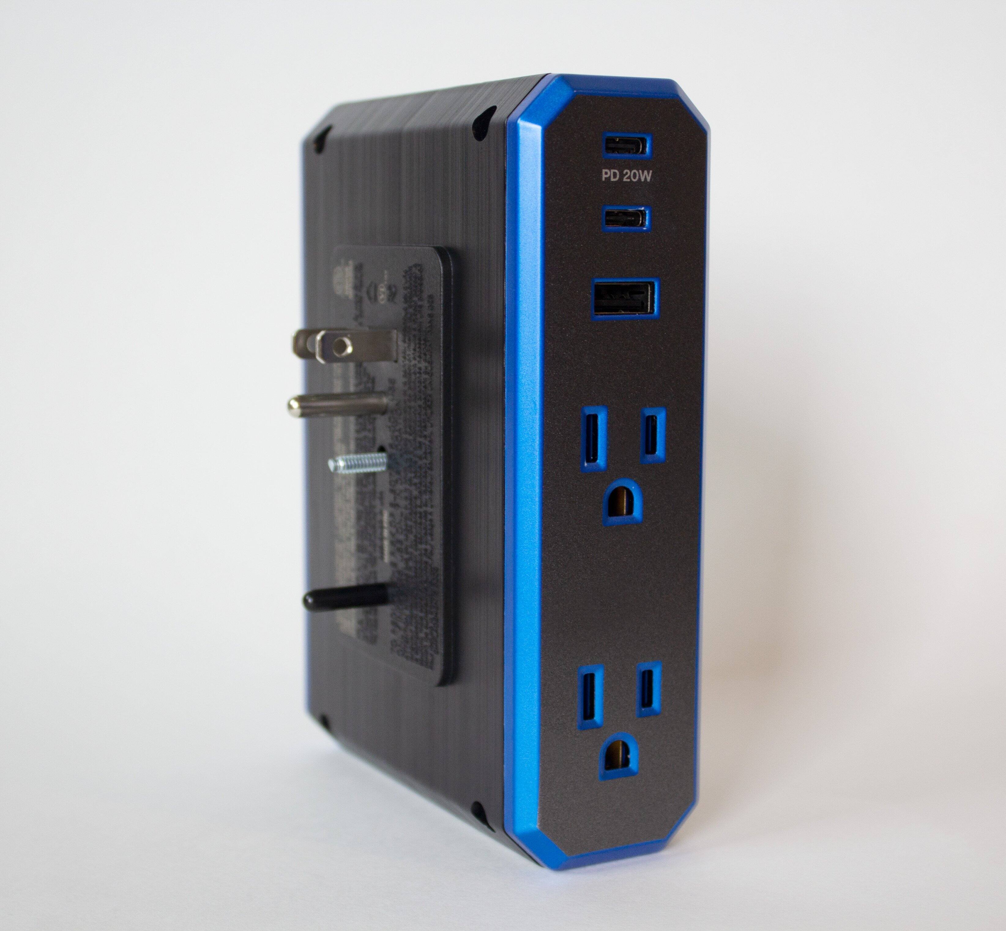 Alt View 19. Austere - V Series Power 4-Outlet/3-USB Wall Tap 3,000 Joules Surge Protector - Black and Blue.