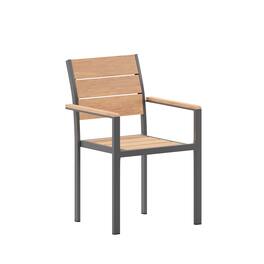 Flash Furniture - Finch Commercial Grade Patio Chair with Arms, Stackable Side Chair with Faux Teak Poly Slats and Metal Frame, /Gr - Natural