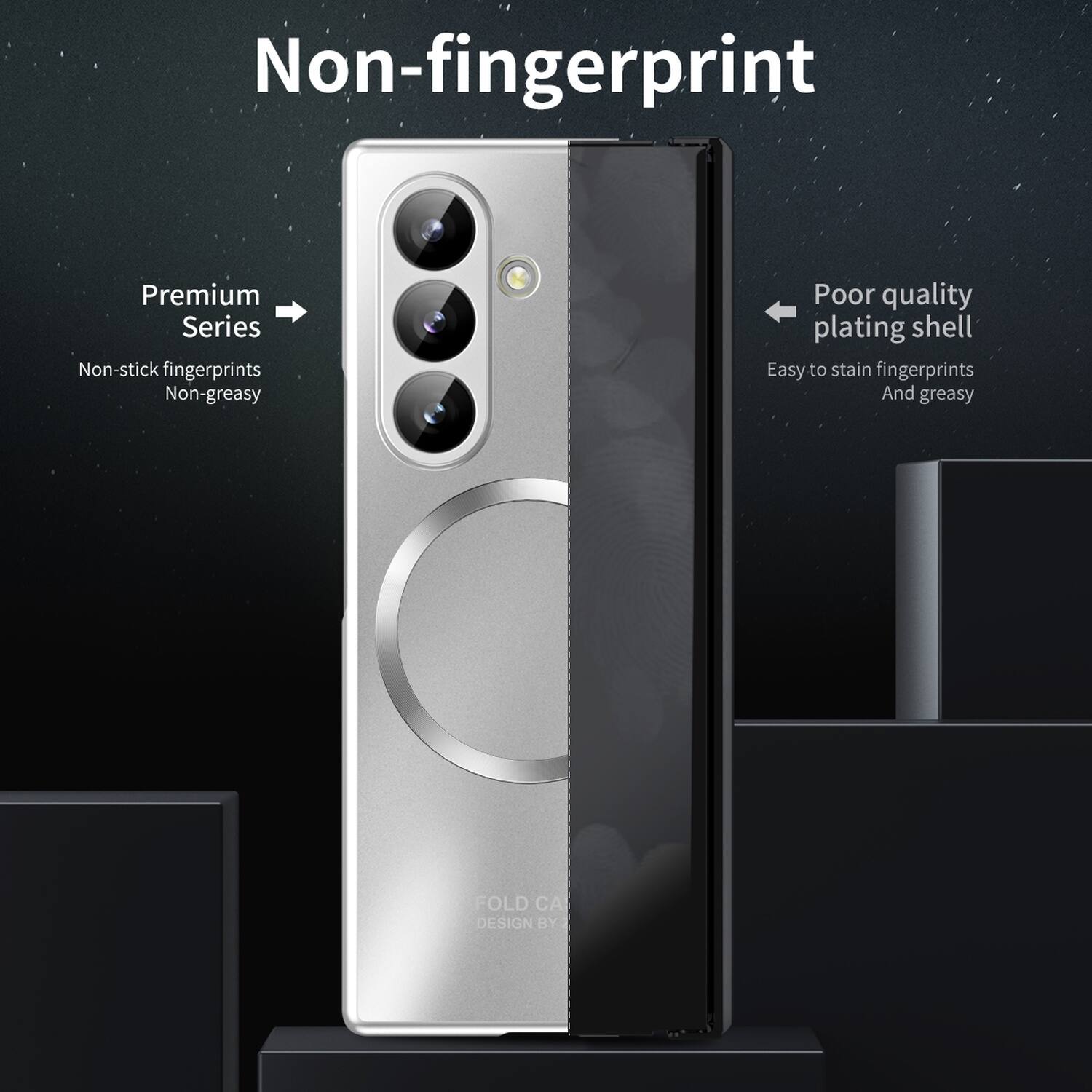 Non-fingerprint

Premium Series
Non-stick fingerprints
Non-greasy

Poor quality plating shell
Easy to stain fingerprints
And greasy

FOLD CA DESIGN BY