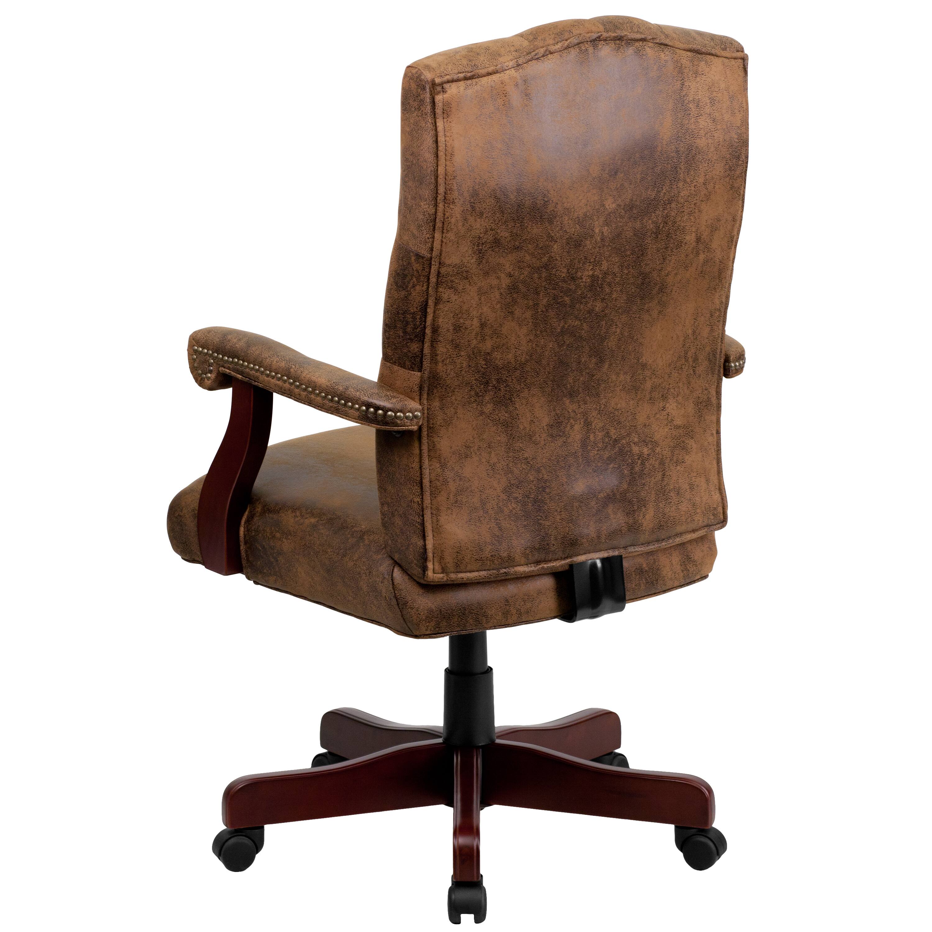 Alt View 5. Emma + Oliver - Martha Washington Executive Swivel Office Chair with Arms - Bomber Brown Microfiber/Mahogany Frame.