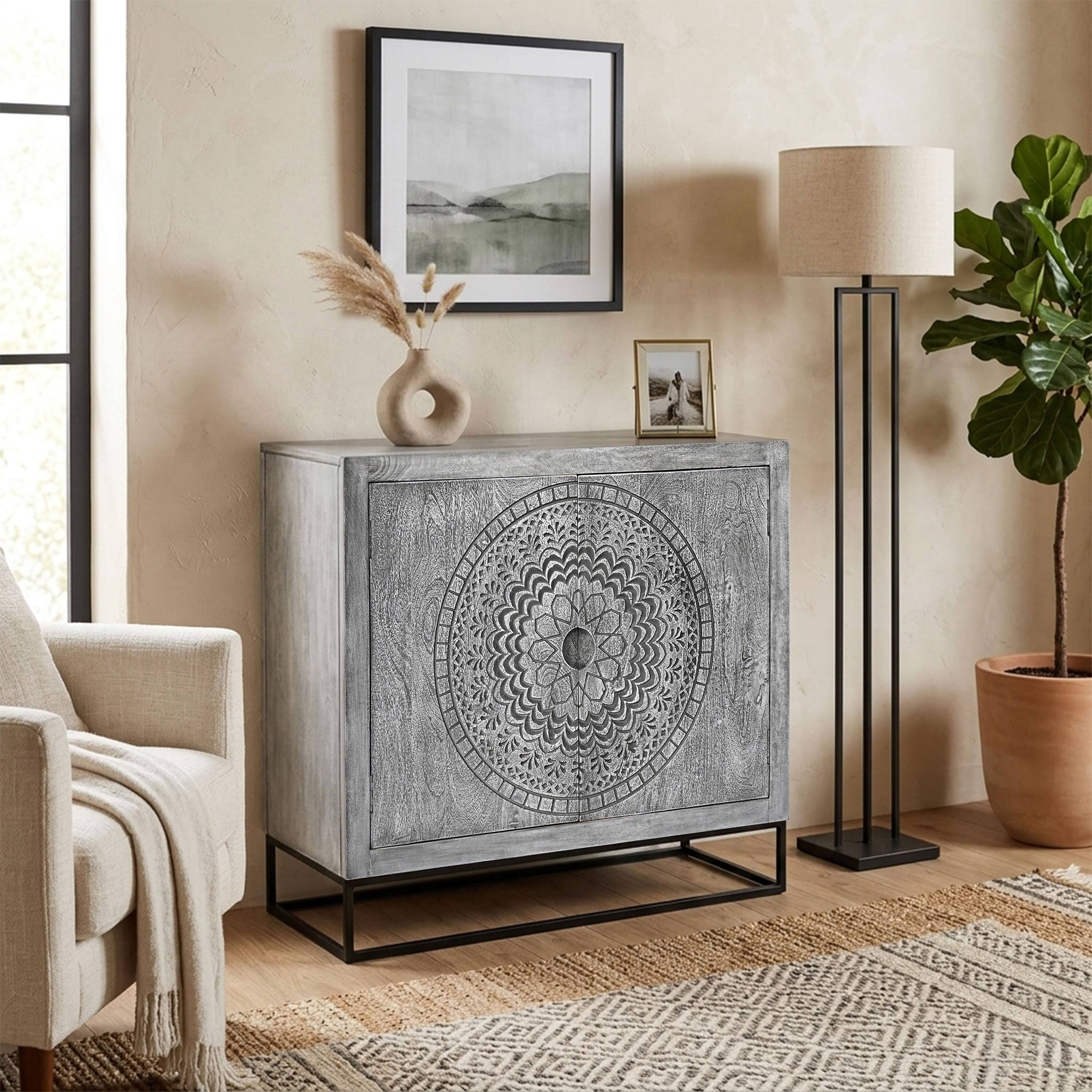 Alt View 7. Manhattan Lane - Zera 39 Inch Handcrafted Accent Cabinet with 2 Doors - Gray and Black.
