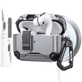 Dteck - Case for Airpods Pro 3rd Gen (2025) with Magnetic Lock,Compatible with Mag Safe,Carbon Fiber Texture Cover + Carabiner - Gray