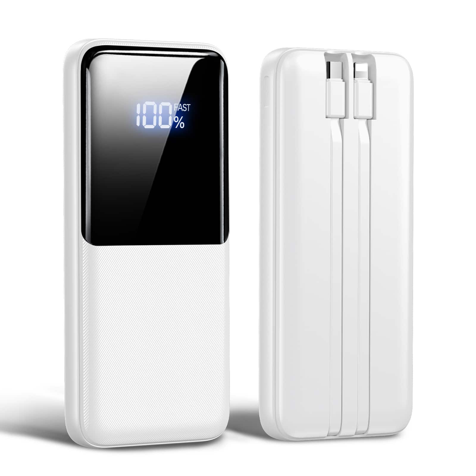 Trigiz - 20000mAh Portable Charger with 22.5W USB-C & 20W iOS Built-in Cables, Fast Charging for iPhone Android Samsung - White