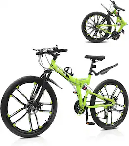Winado - 26" Bike Foldable Mountain Bike Folding Bikes for Adults 21-Speed Shifting, Full Suspension, Dual Disc Brake - Green