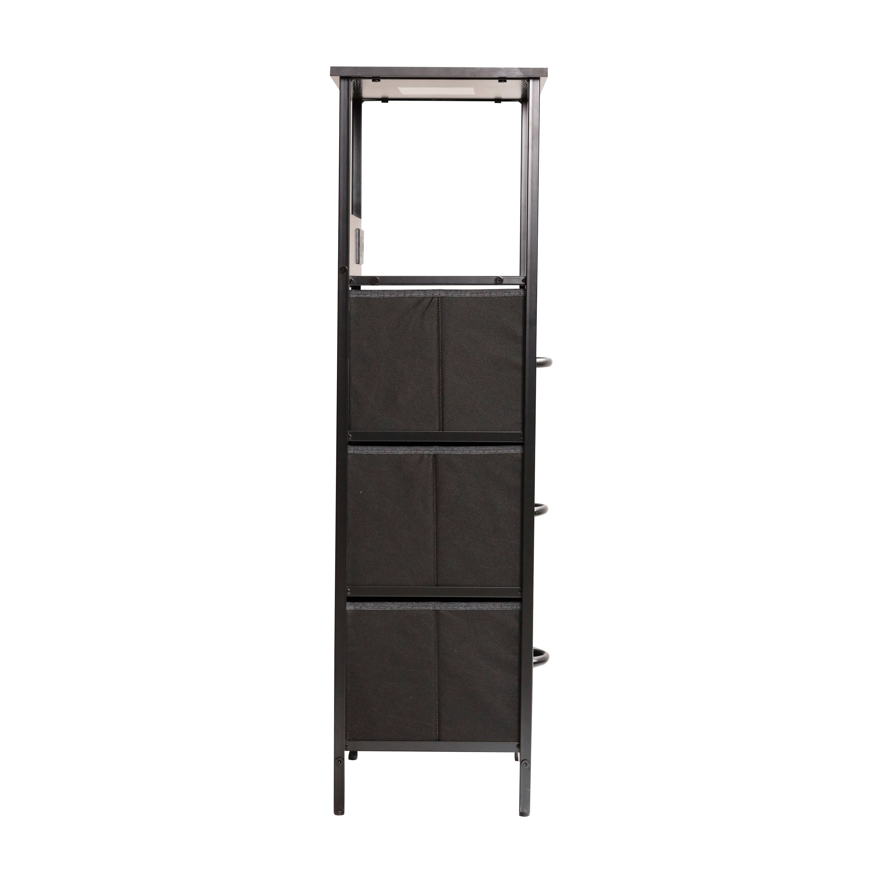 Alt View 7. Emma + Oliver - Charging Nightstand with 3 Fabric Drawers, 2 USB Ports, 1 Outlet - Charcoal Drawers/Black Frame.