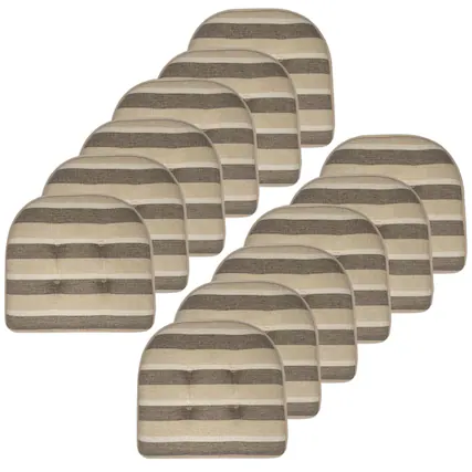 Front. Sweet Home Collection - Bradford Striped U Shaped Memory Foam 17" x 16" Chair Cushion, 12-Pack - Beige/Brown.