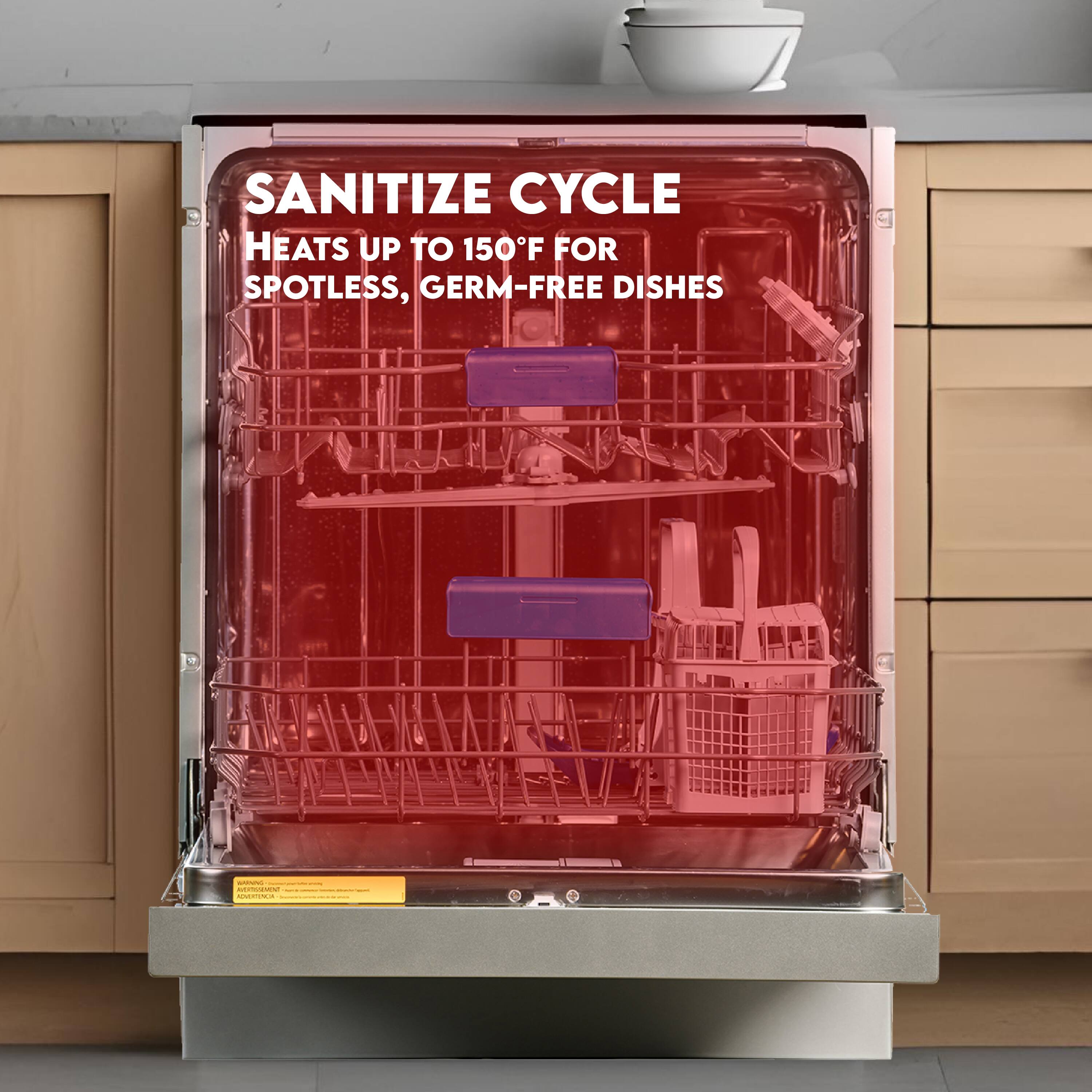SANITIZE CYCLE  
HEATS UP TO 150°F FOR SPOTLESS, GERM-FREE DISHES
