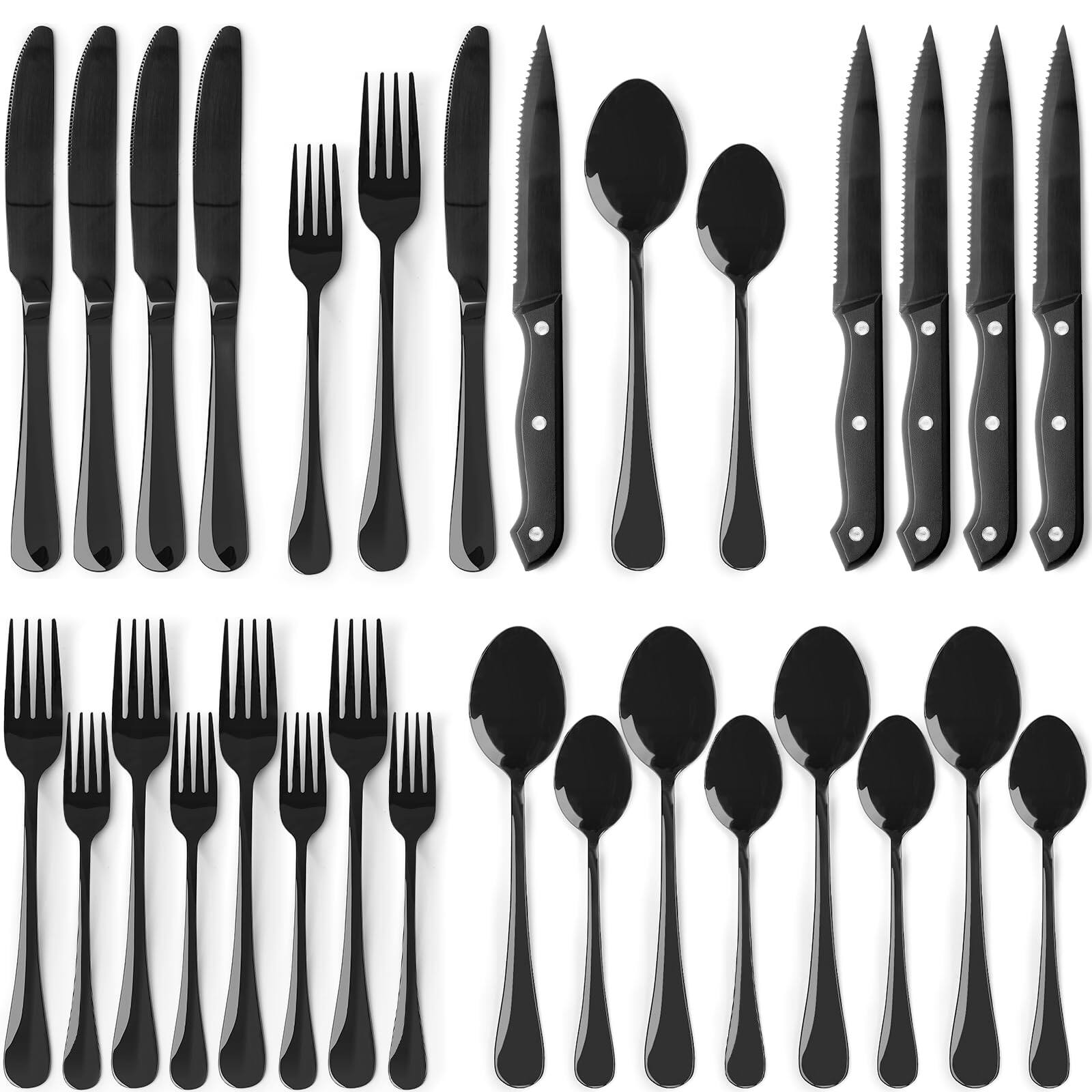 Dazzed Corner - 24-Piece Silverware Set,Set for 4 - Black