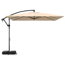 Costway - 8 x 8 FT Solar LED Offset Cantilever Patio Umbrella, Square Hanging Outdoor - Beige