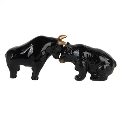 Front. Pacific Trading - The Bull and Bear Battle Magnetic Ceramic Salt and Pepper Shaker Set 3.25 inches - Black.