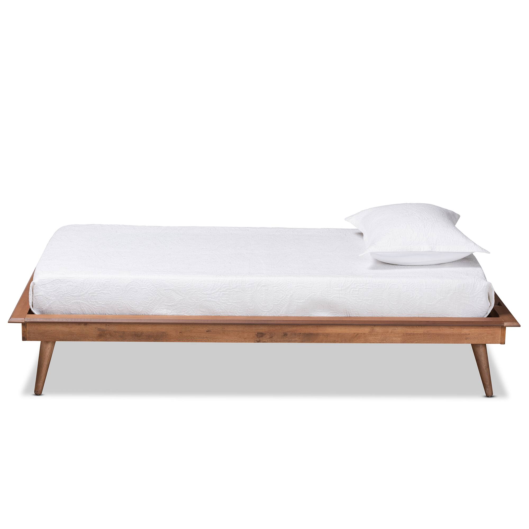Angle. Baxton Studio - Karine Mid-Century Modern Walnut Brown Finished Wood Platform Bed Frame - Ash Walnut.