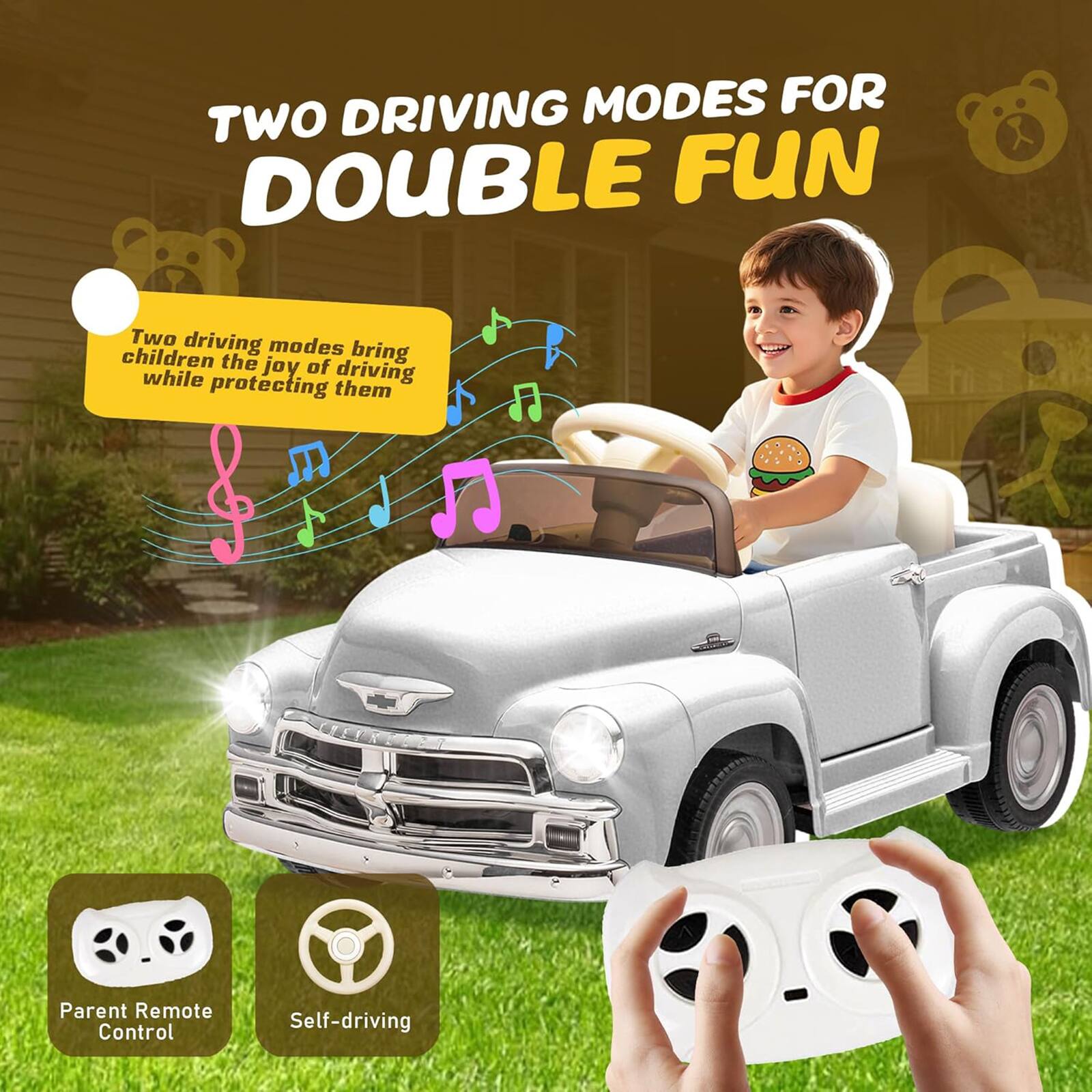 TWO DRIVING MODES FOR DOUBLE FUN

Two driving modes bring children the joy of driving while protecting them

Parent Remote Control
Self-driving
