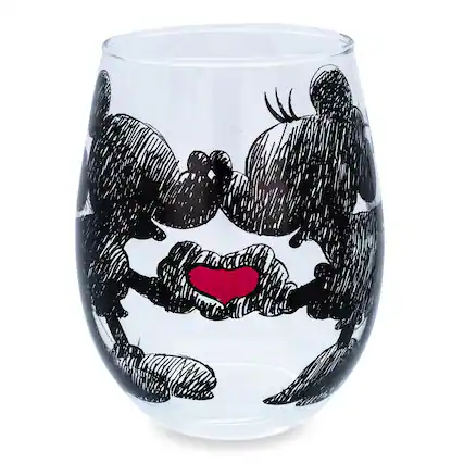 Front. Silver Buffalo - Disney Mickey and Minnie Mouse Teardrop Stemless Wine Glass | Holds 20 Ounces - Black.