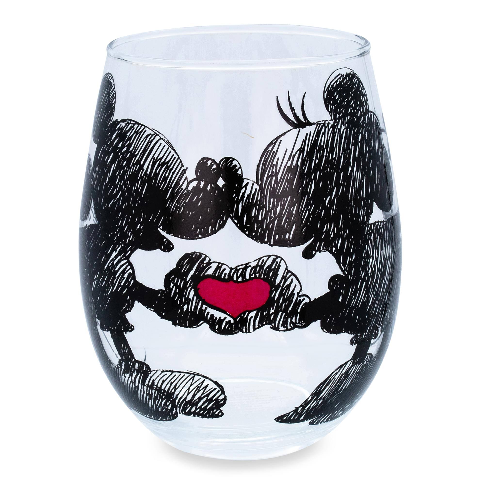 Front. Silver Buffalo - Disney Mickey and Minnie Mouse Teardrop Stemless Wine Glass | Holds 20 Ounces - Black.