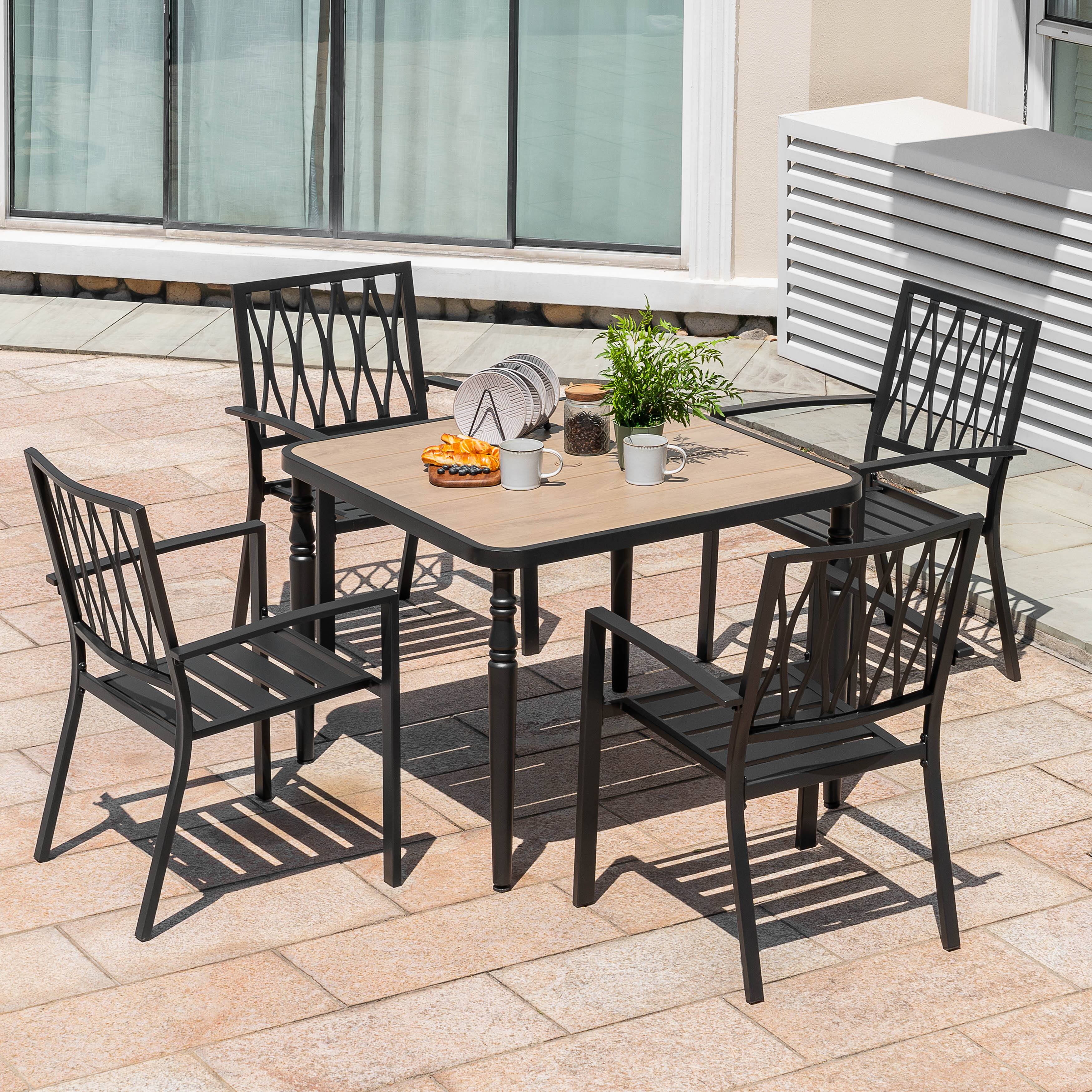Alt View 1. Nuu Garden - 5PCS Patio Stackable Dining Set, Umbrella Hole and Wood-Grain Tabletop - Black.