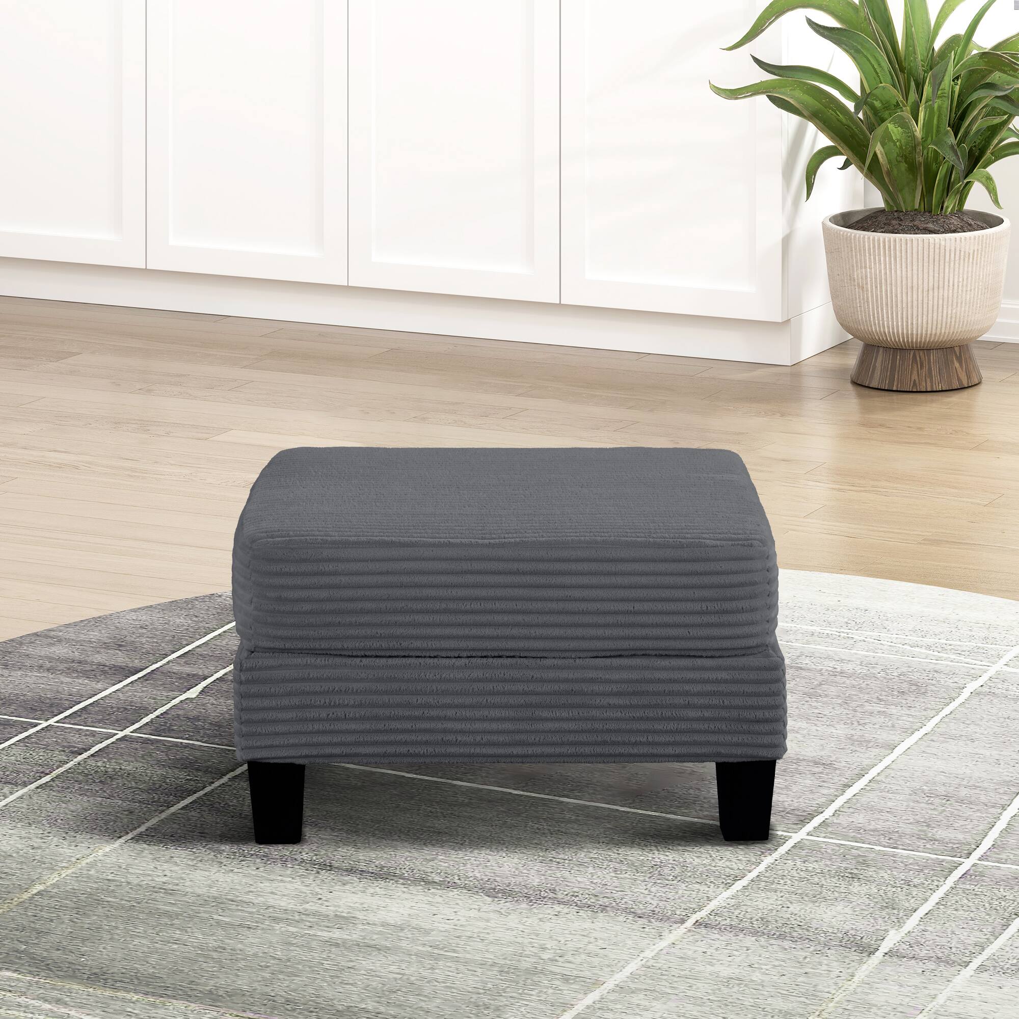 Left. Vaczon - Storage Ottoman Footrest, Flip-Open Corduroy Upholstered Seat with Hidden Compartment for Blankets and Accessories - Gray.
