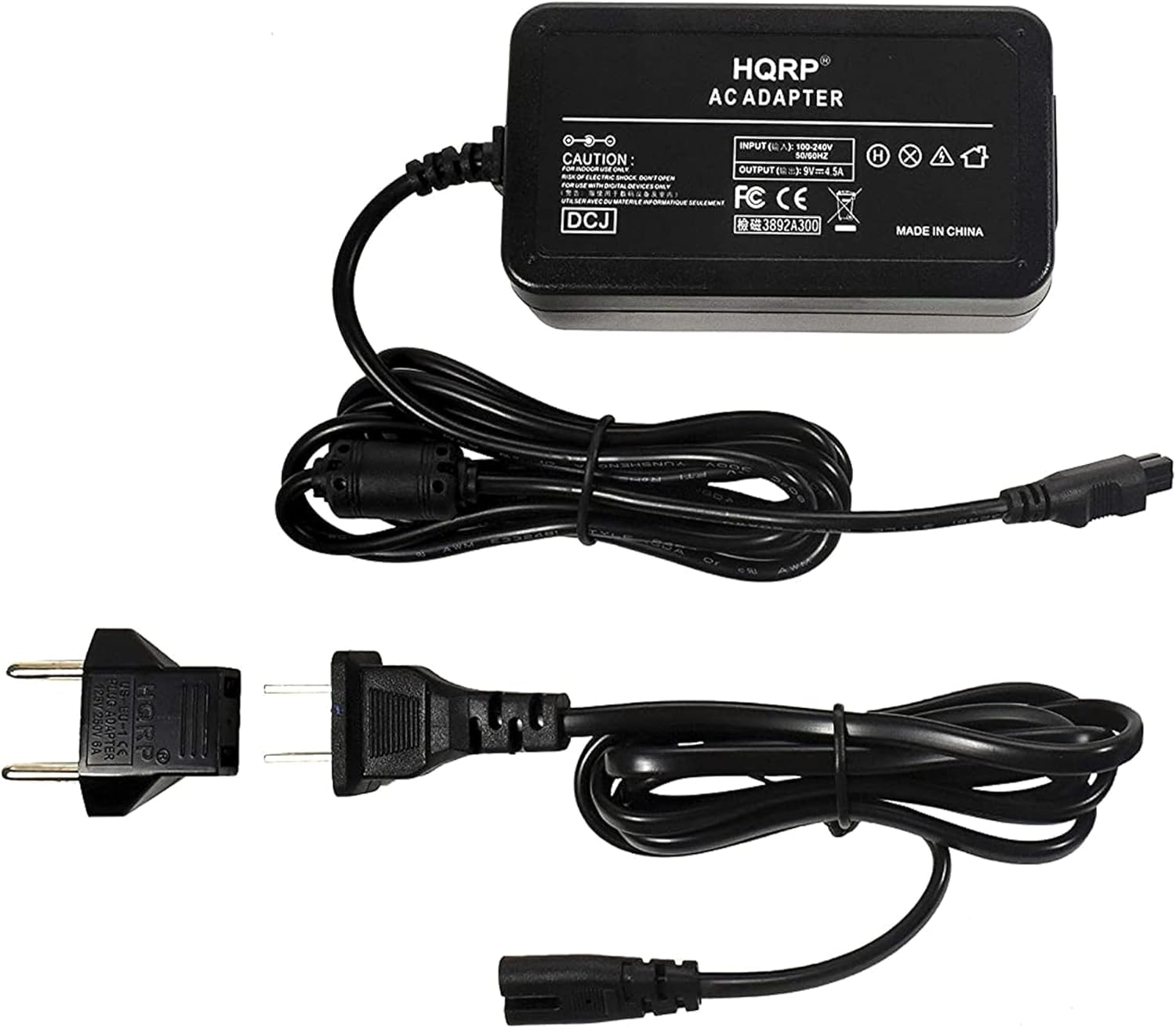HQRP AC ADAPTER  
INPUT: 100-240V  
CAUTION:  
OUTPUT: 12V = 1.5A  
FC CE  
DCJ  
MADE IN CHINA  
3892A300  
CJ  
/250V  
DAP  
1-09-80  
OA