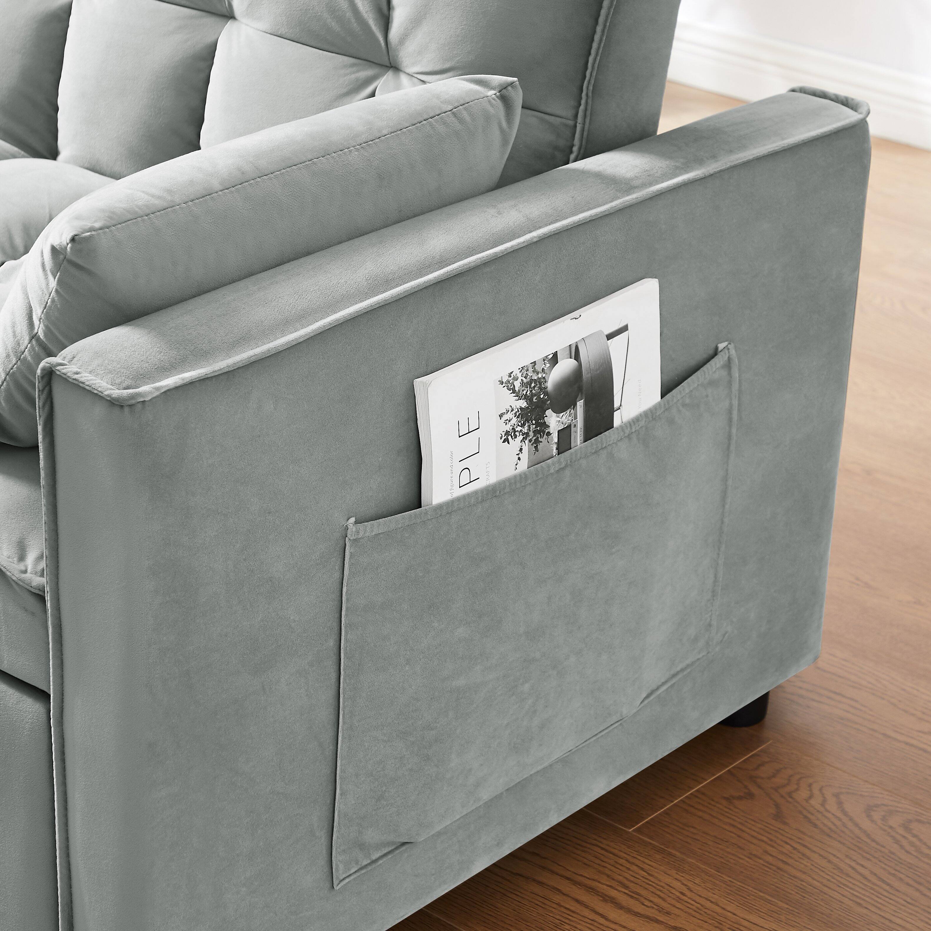 Angle. Anysun - 55" 3-in-1 Velvet Convertible Sofa Bed - Adjustable Back, Storage Bag & Pillow for Living Room & Bedroom - Dark Gray.