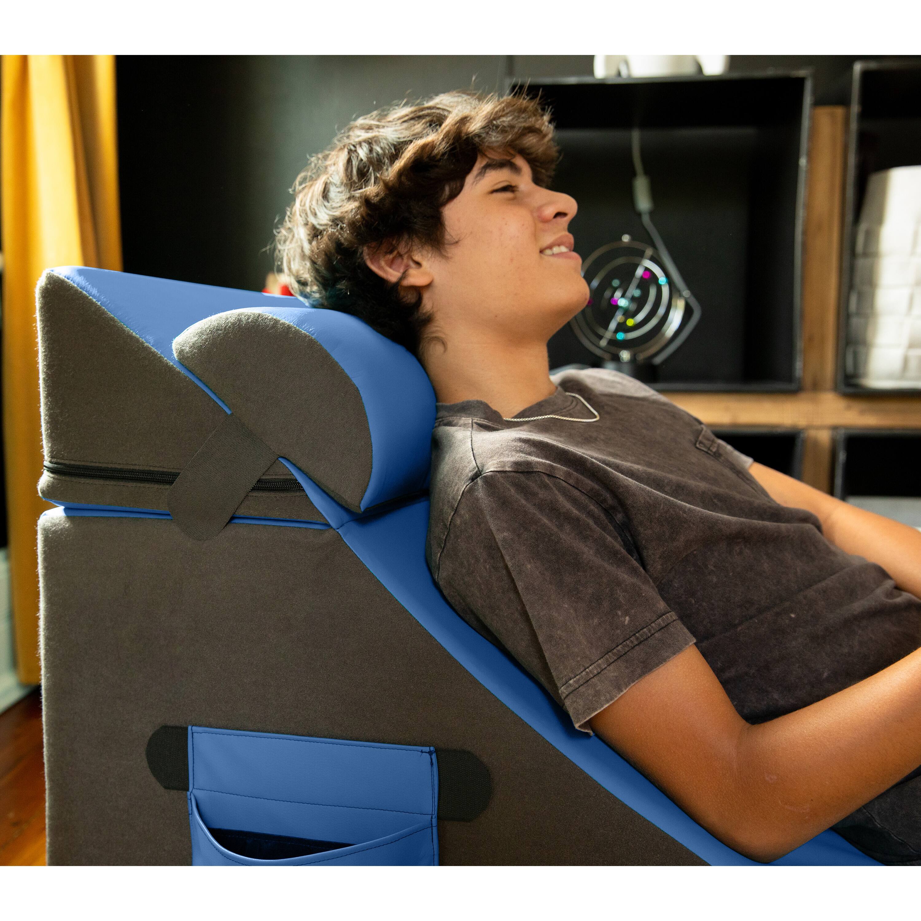 Alt View 1. Jaxx - Jaxx Flexx V-Tex Convertible 3 in 1 Gamer Chair, Table, & Ottoman w/ Adjustable Headrest & Pocket - Vinyl Royal Blue - Royal Blue.