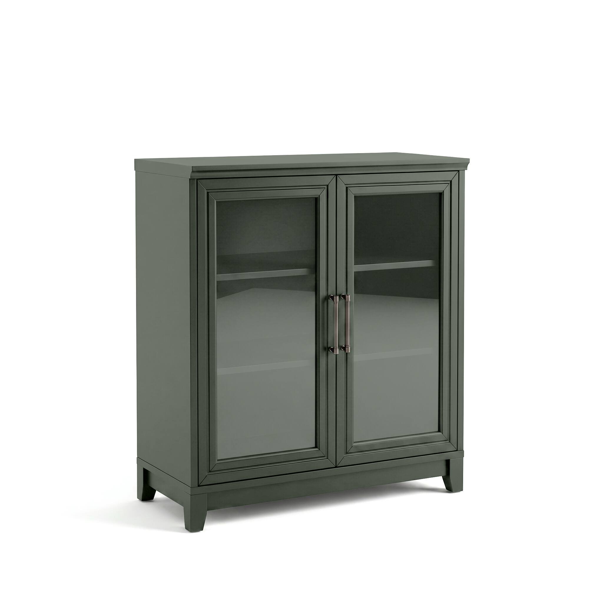 Alt View 1. Martha Stewart - Bedford Modular Storage Cabinet, Glass Soft-Close Doors with Hardware, Adjustable Shelf, Solid Wood Frame/Legs - Fern Green Frame/Gunmetal Hardware.