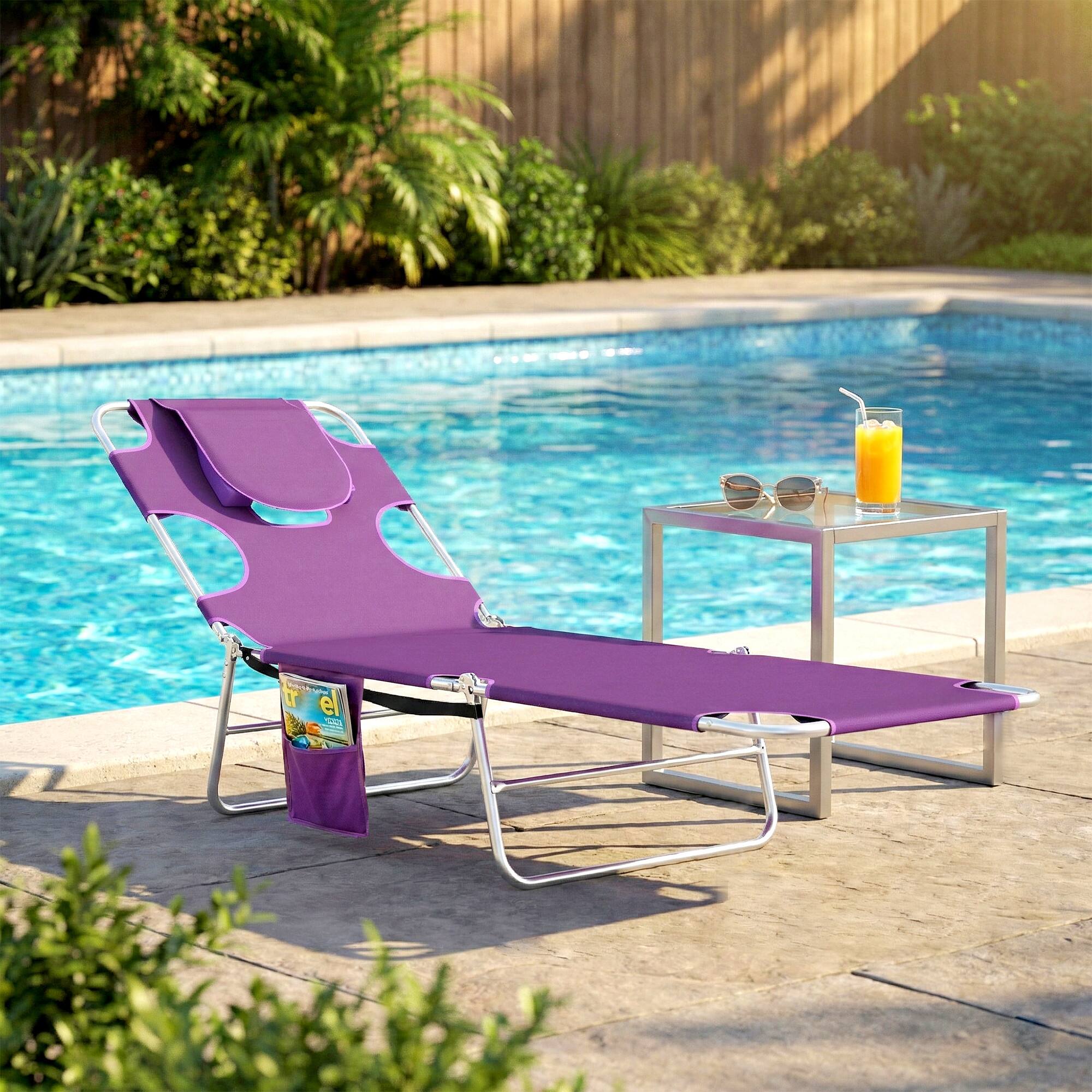 Alt View 1. Outsunny - Chair with Face Hole, 5-Level Adjustable Outdoor Chaise Lounge Chair with Pillow for Beach - Purple.