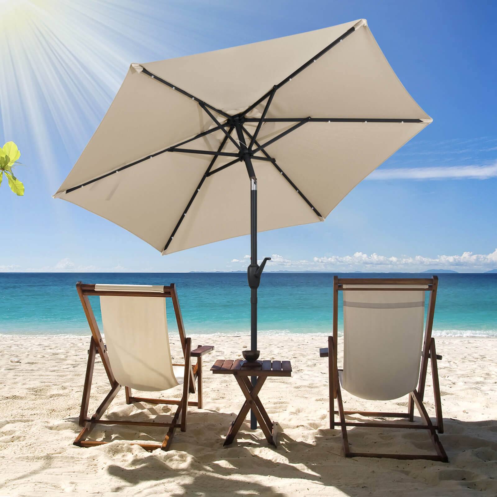 Alt View 3. Costway - Costway 7.5 ft Solar Powered Patio Umbrella with LED Lights Push Button Tilt Crank Handle - Beige.