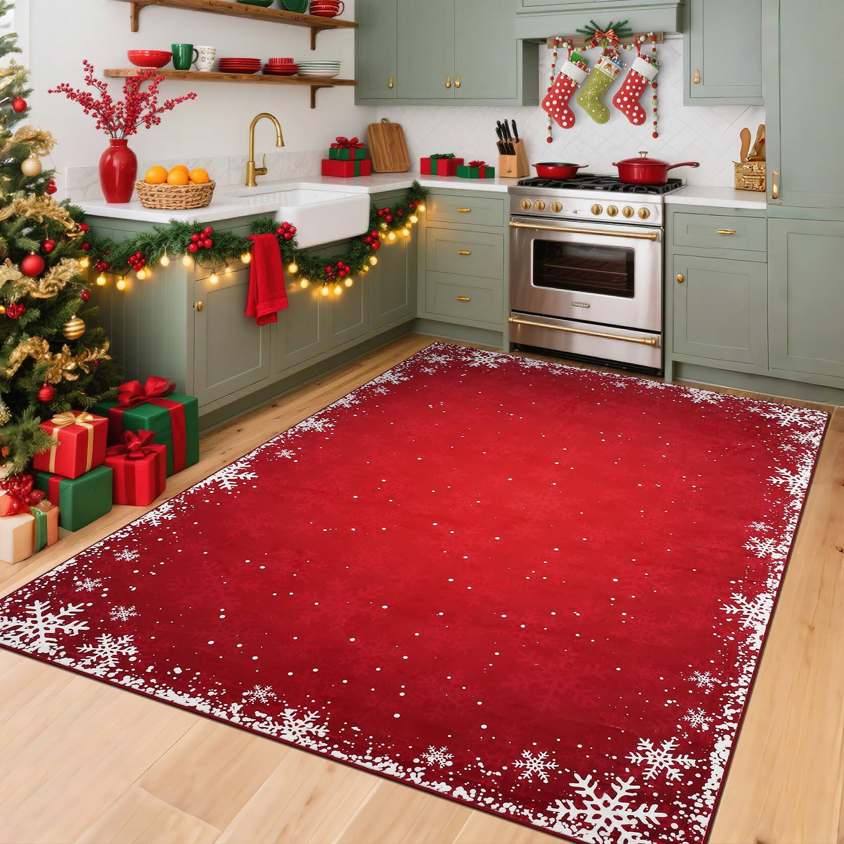 Alt View 1. Paradigms Interiors - Christmas Snowflake Area Rug Boho Non-slip Indoor Floor Carpet Washable Xmas Decorative Throw Small Merry F... - Xmas Snow-5' x 7' (Rectangular).