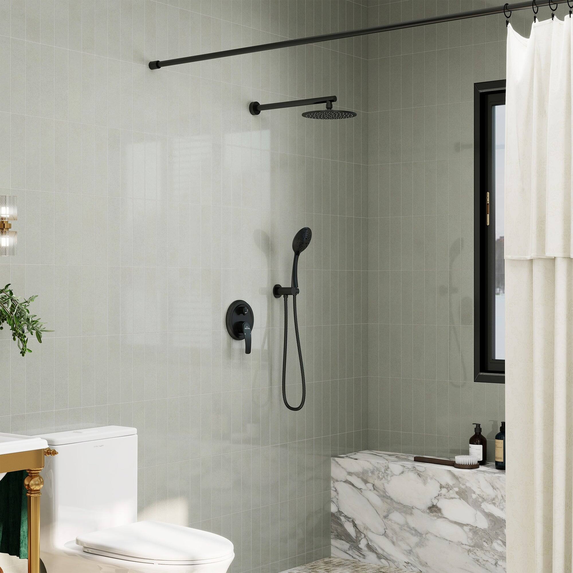 Alt View 3. Boyel Living - 5-Spray Patterns with 2.66 GPM 9 in. Wall Mount Dual Shower Heads with Pressure Balance Round-In Valve in Matte Black - Matte Black.