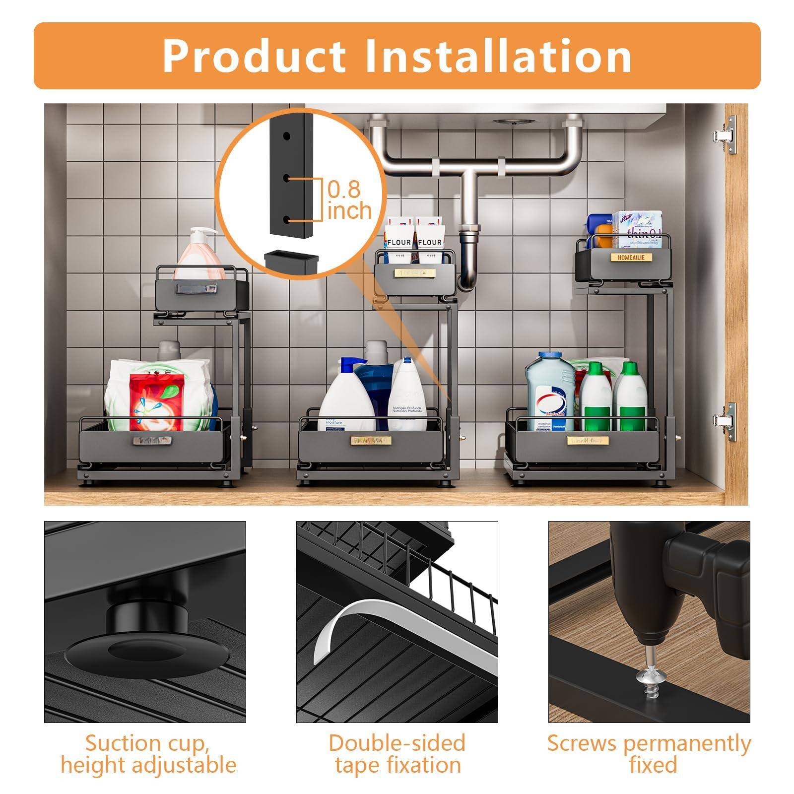 Product Installation

0.8 inch

- Suction cup, height adjustable
- Double-sided tape fixation
- Screws permanently fixed